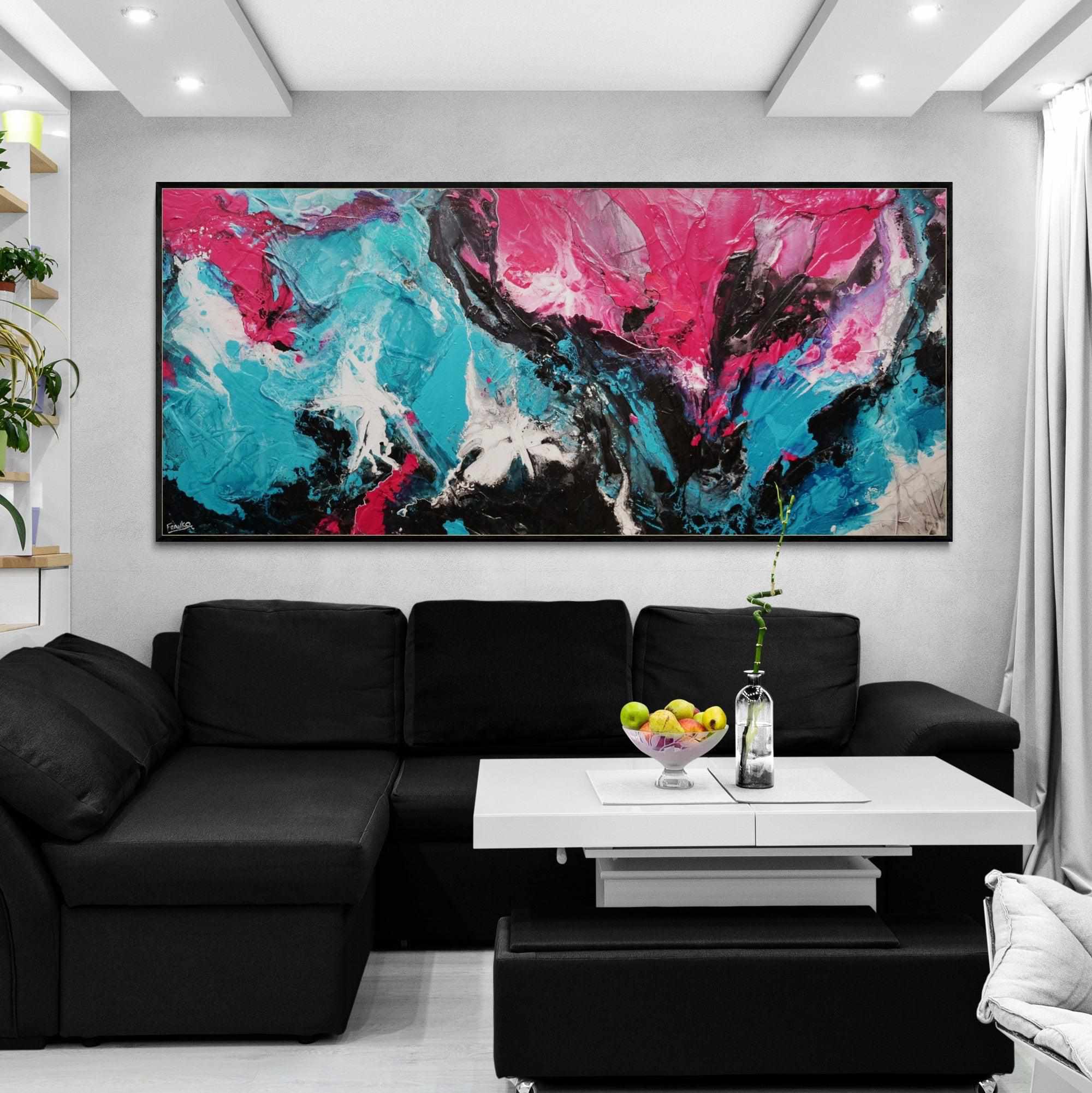 update alt-text with template Magic 270cm x 120cm Black Teal Magenta Textured Abstract Painting-Abstract-[Franko_Artist]-[The_Block]-[Dream_Homes]-[ideas]- [Grand_Designs]-Franklin Art Studio