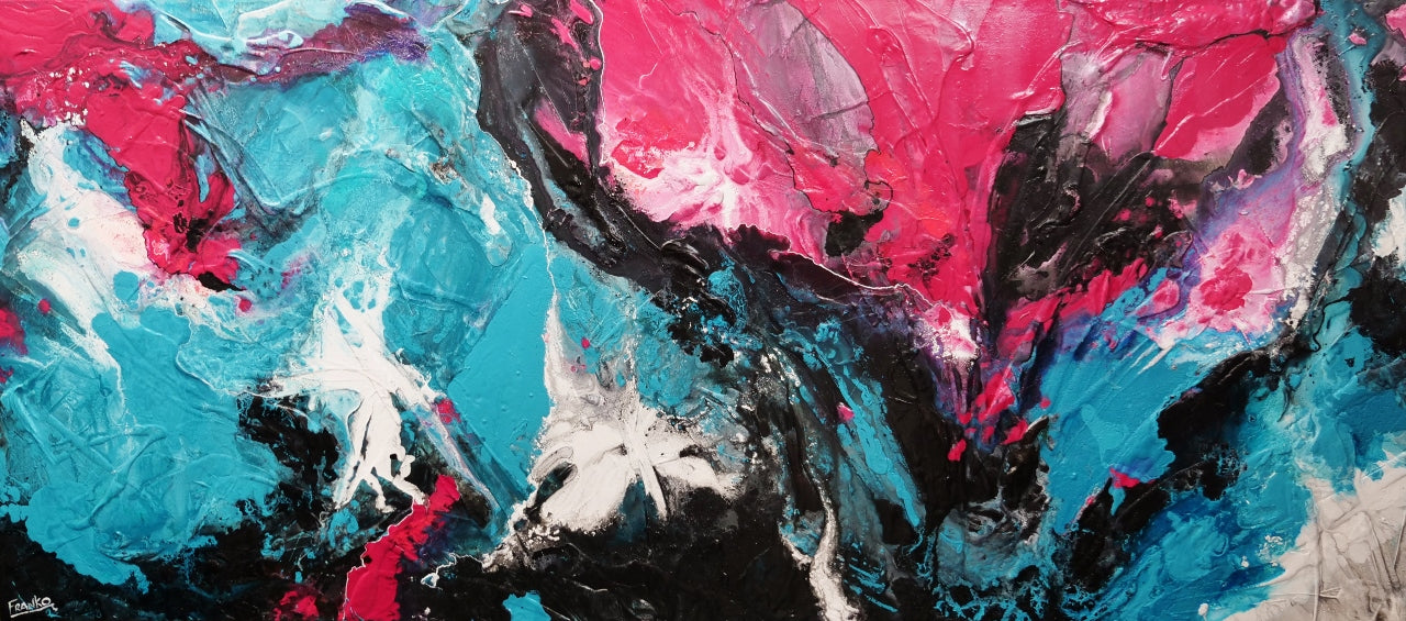 Magic 270cm x 120cm Black Teal Magenta Textured Abstract Painting-Abstract-[Franko_Artist]-[Australian_artist]-[Gold_Coast]-[Brisbane]-[modern]-[contemporary]-[original]-[Large_artwork]-Franklin Art Studio