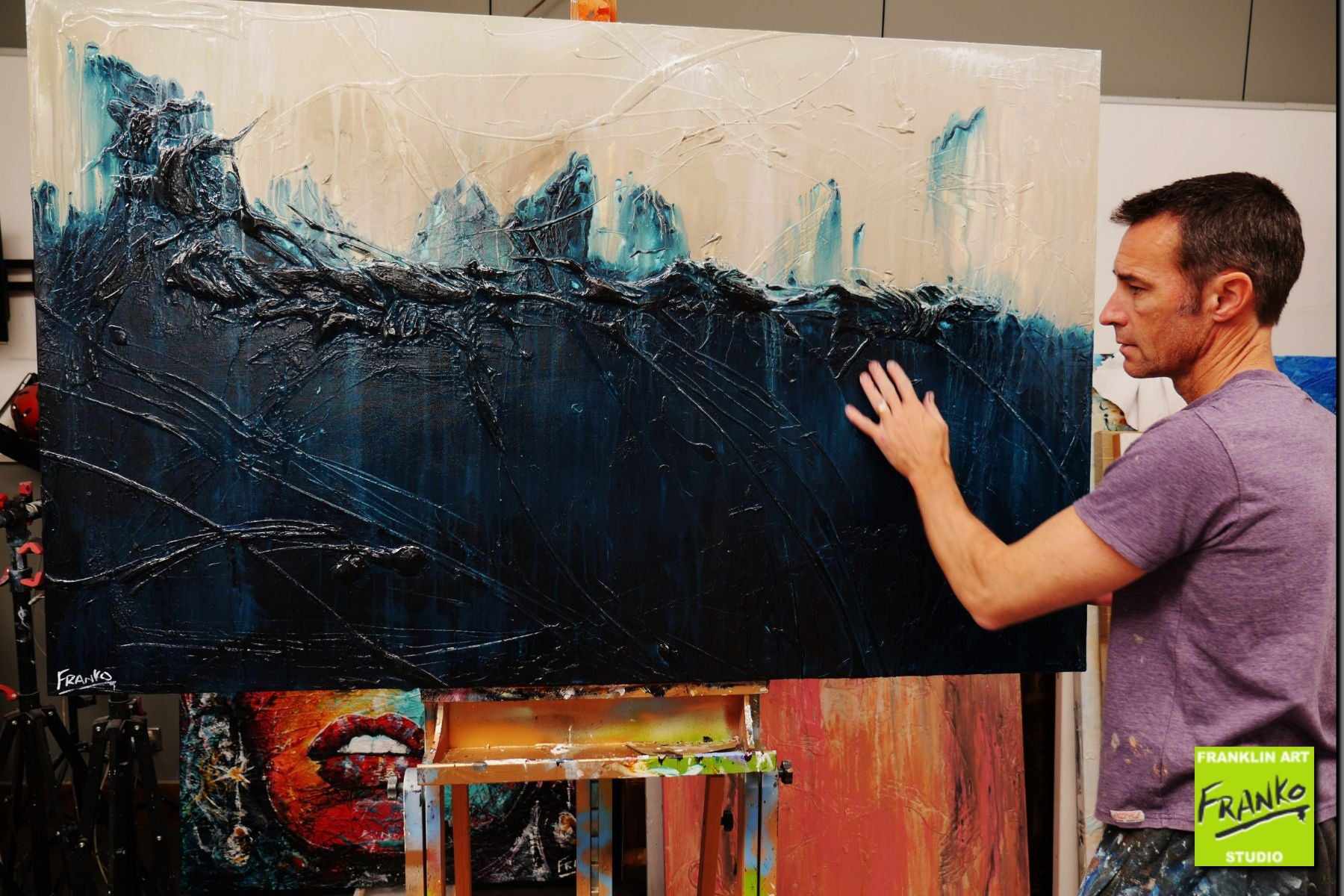 Malted Midnight 160cm x 100cm Cream Blue Textured Abstract Painting (SOLD)-Abstract-[Franko_Artist]-[The_Block]-[Dream_Homes]-[ideas]- [Grand_Designs]-Franklin Art Studio