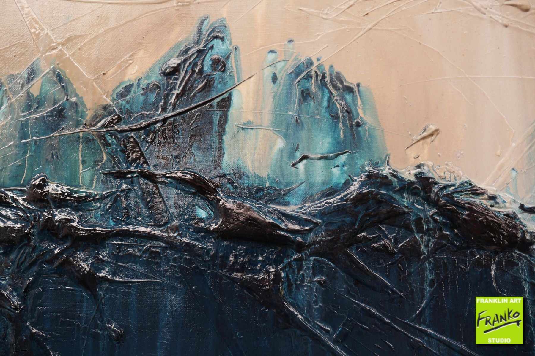 Malted Midnight 160cm x 100cm Cream Blue Textured Abstract Painting (SOLD)-Abstract-[Franko]-[Artist]-[Australia]-[Painting]-Franklin Art Studio