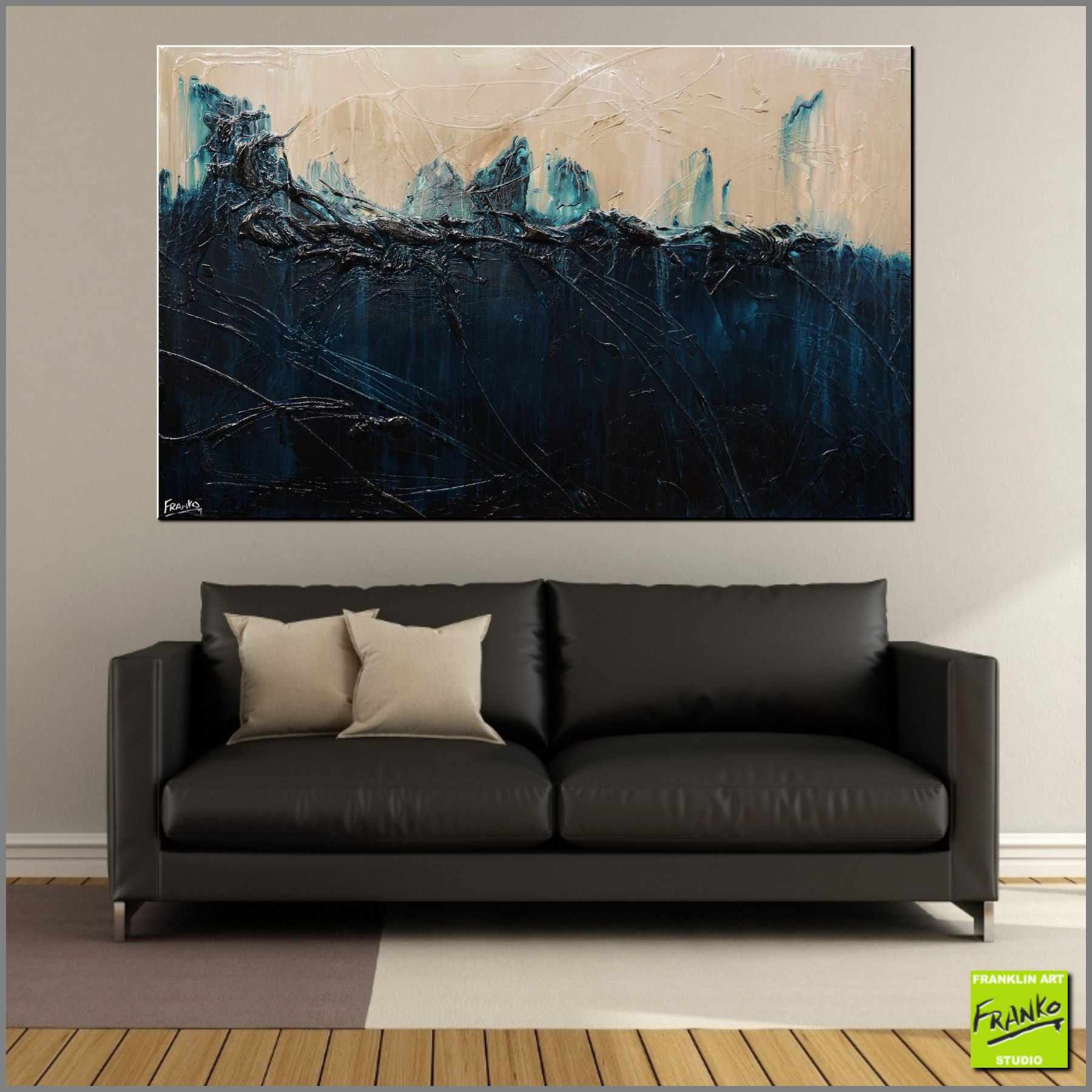 Malted Midnight 160cm x 100cm Cream Blue Textured Abstract Painting (SOLD)-Abstract-[Franko_Artist]-[Australian_artist]-[Gold_Coast]-[Brisbane]-[modern]-[contemporary]-[original]-[Large_artwork]-[The_Block]-[Dream_Homes]-[ideas]-[Grand_Designs]-[Art_Lover]-Franklin Art Studio