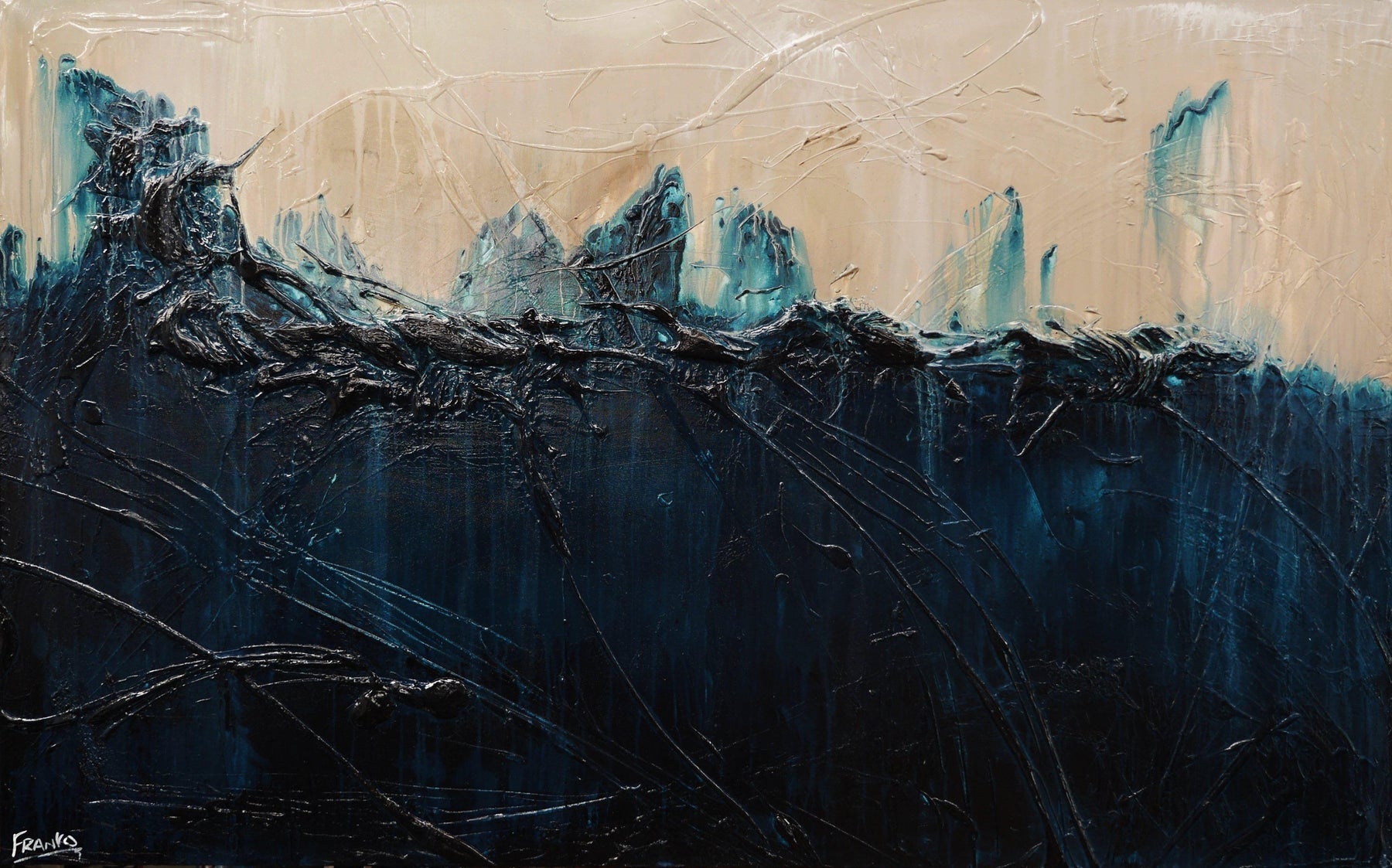 Malted Midnight 160cm x 100cm Cream Blue Textured Abstract Painting (SOLD)-Abstract-[Franko_Artist]-[Australian_artist]-[Gold_Coast]-[Brisbane]-[modern]-[contemporary]-[original]-[Large_artwork]-Franklin Art Studio