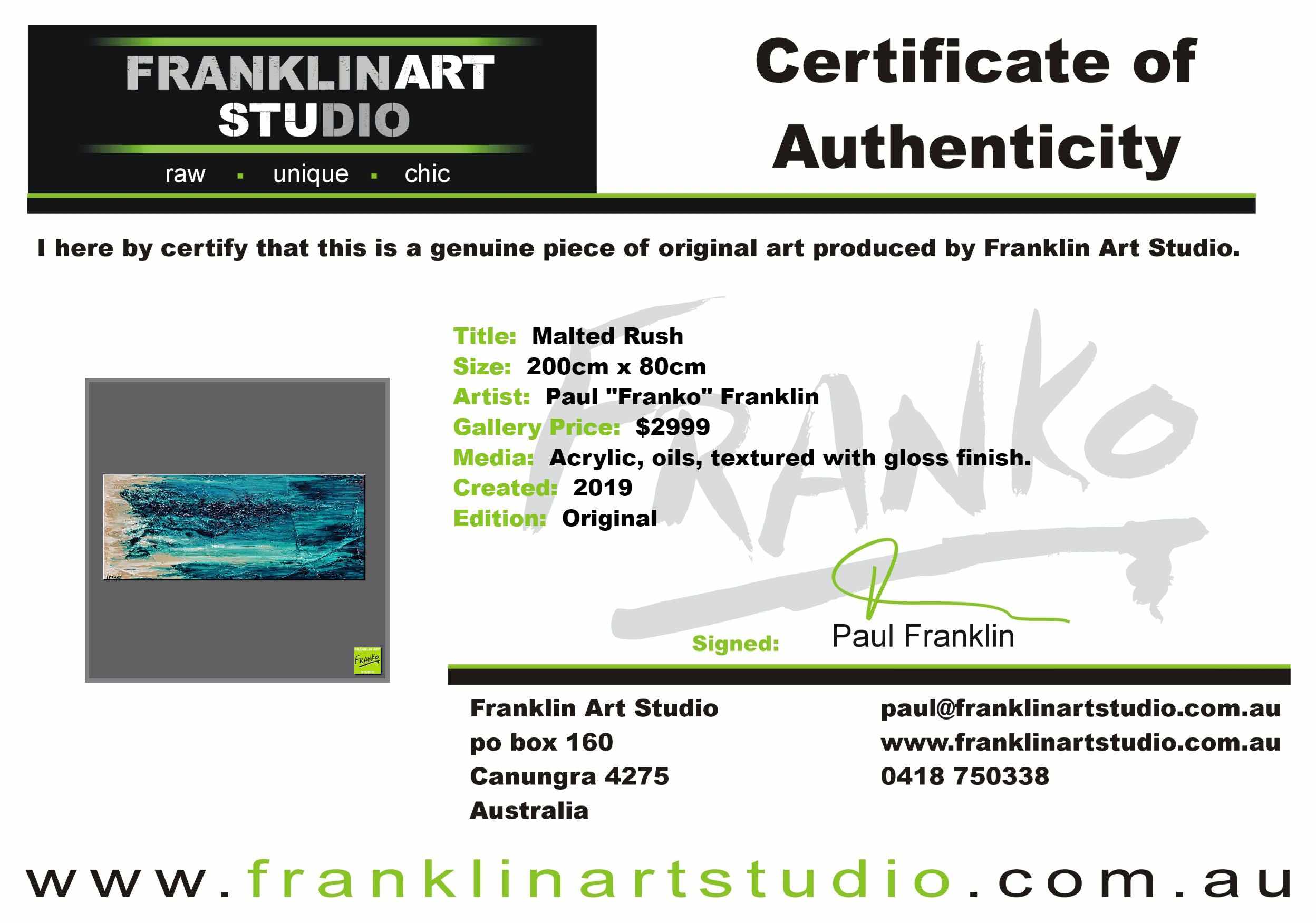 Malted Rush 200cm x 80cm Green Cream Textured Abstract Painting (SOLD)-Abstract-[Franko_Artist]-[The_Block]-[Dream_Homes]-[ideas]-[Grand_Designs]-[Art_Lover]-Franklin Art Studio