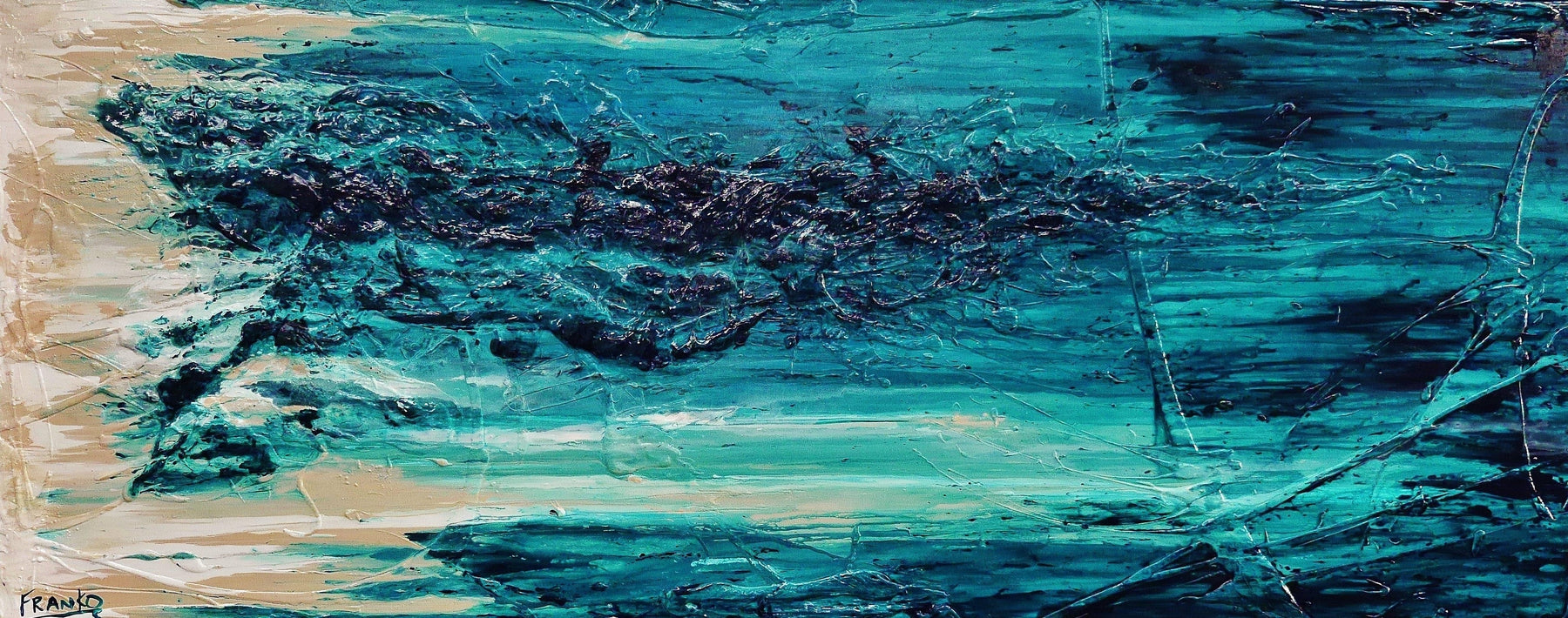 Malted Rush 200cm x 80cm Green Cream Textured Abstract Painting (SOLD)-Abstract-[Franko_Artist]-[Australian_artist]-[Gold_Coast]-[Brisbane]-[modern]-[contemporary]-[original]-[Large_artwork]-Franklin Art Studio