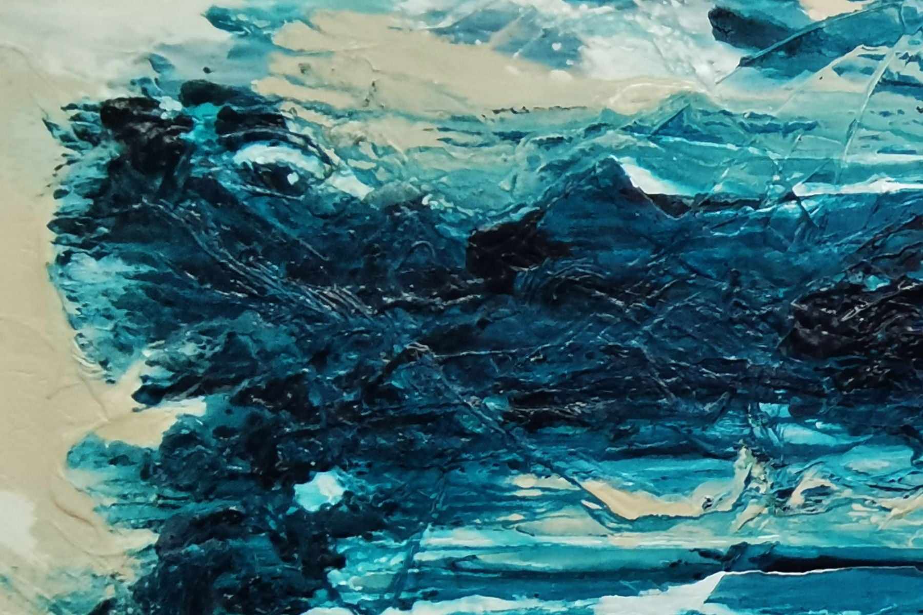 Malted Southern 200cm x 80cm Teal Cream White Textured Abstract Painting (SOLD)