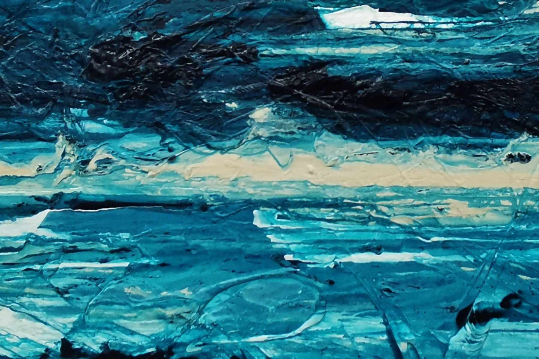 Malted Southern 200cm x 80cm Teal Cream White Textured Abstract Painting (SOLD)