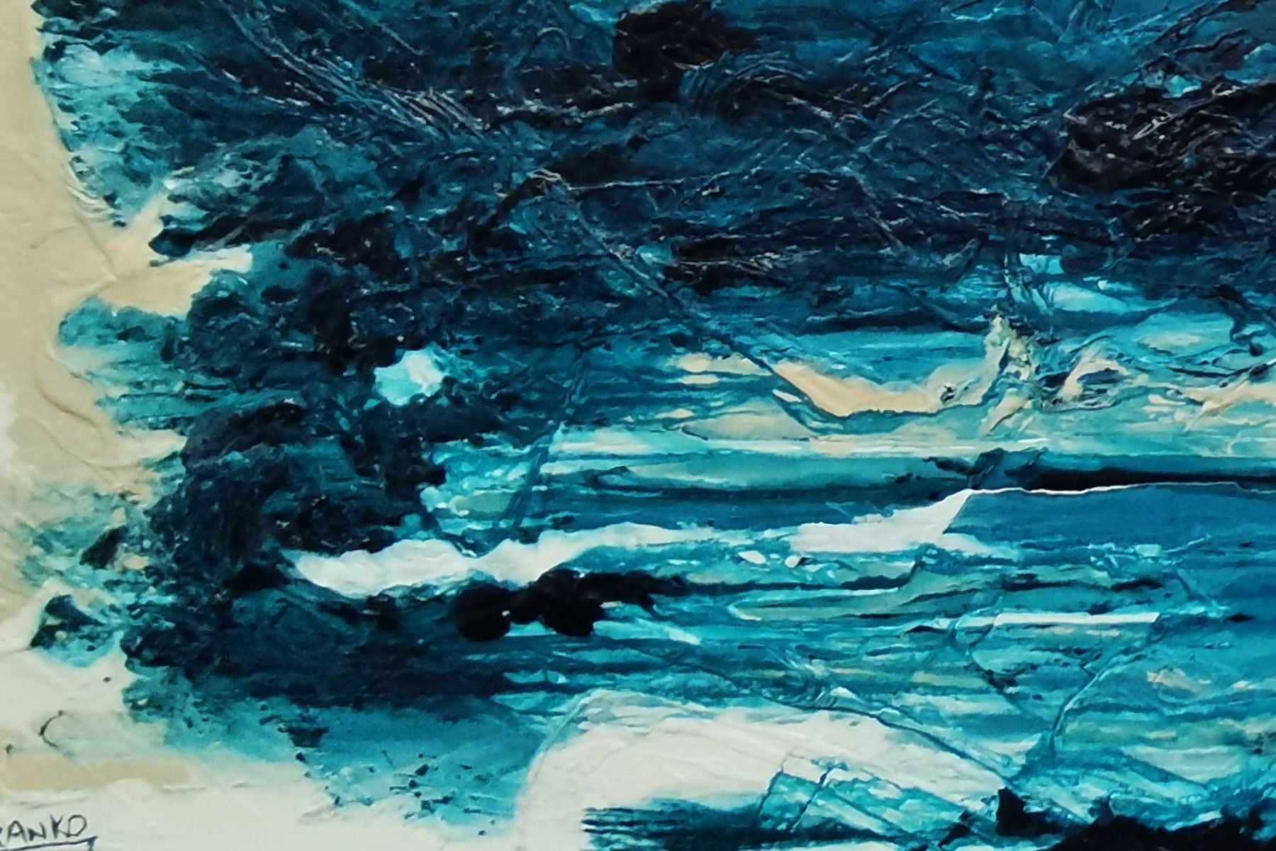 Malted Southern 200cm x 80cm Teal Cream White Textured Abstract Painting (SOLD)