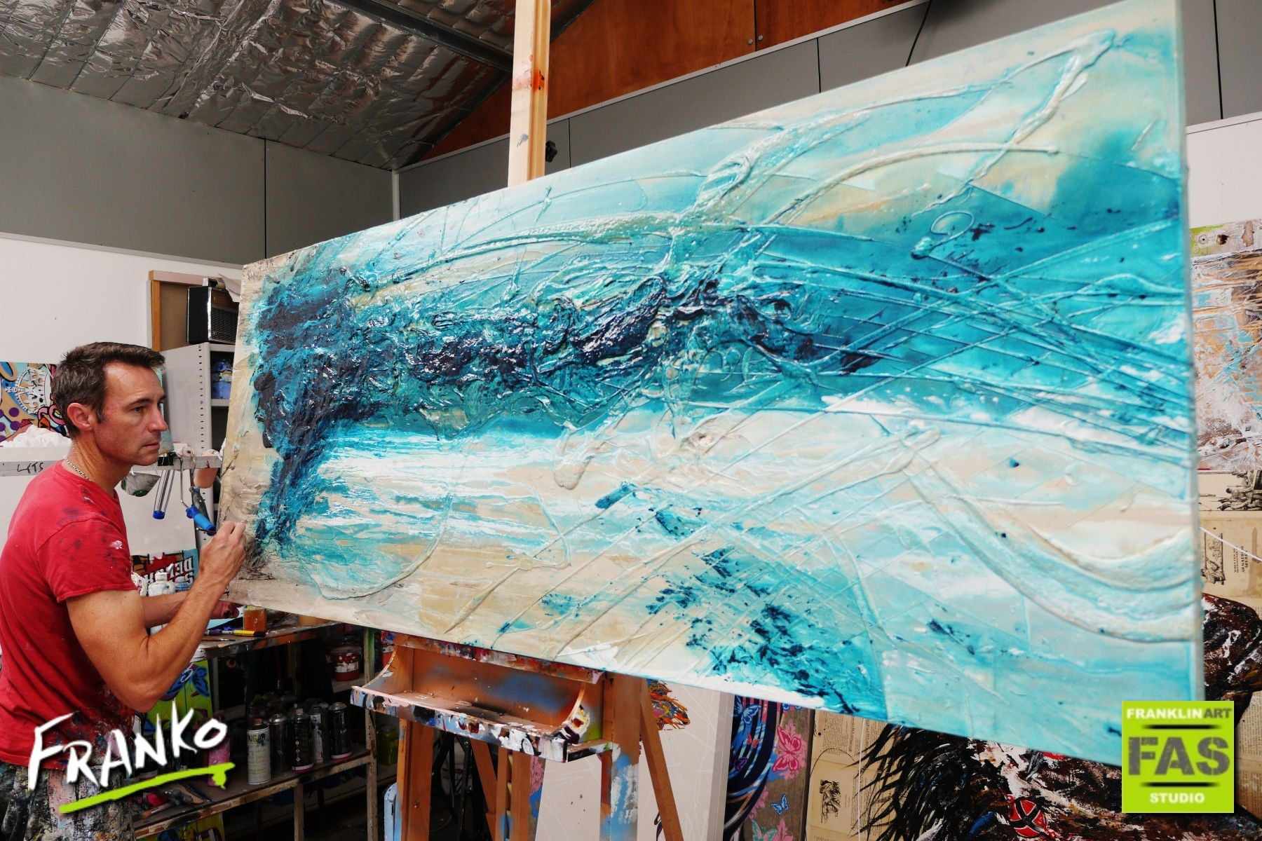 Malted Southern Depths Ocean 200cm x 80cm Turquoise White Textured Abstract Painting (SOLD)-Abstract-[Franko_Artist]-[The_Block]-[Dream_Homes]-[ideas]- [Grand_Designs]-Franklin Art Studio