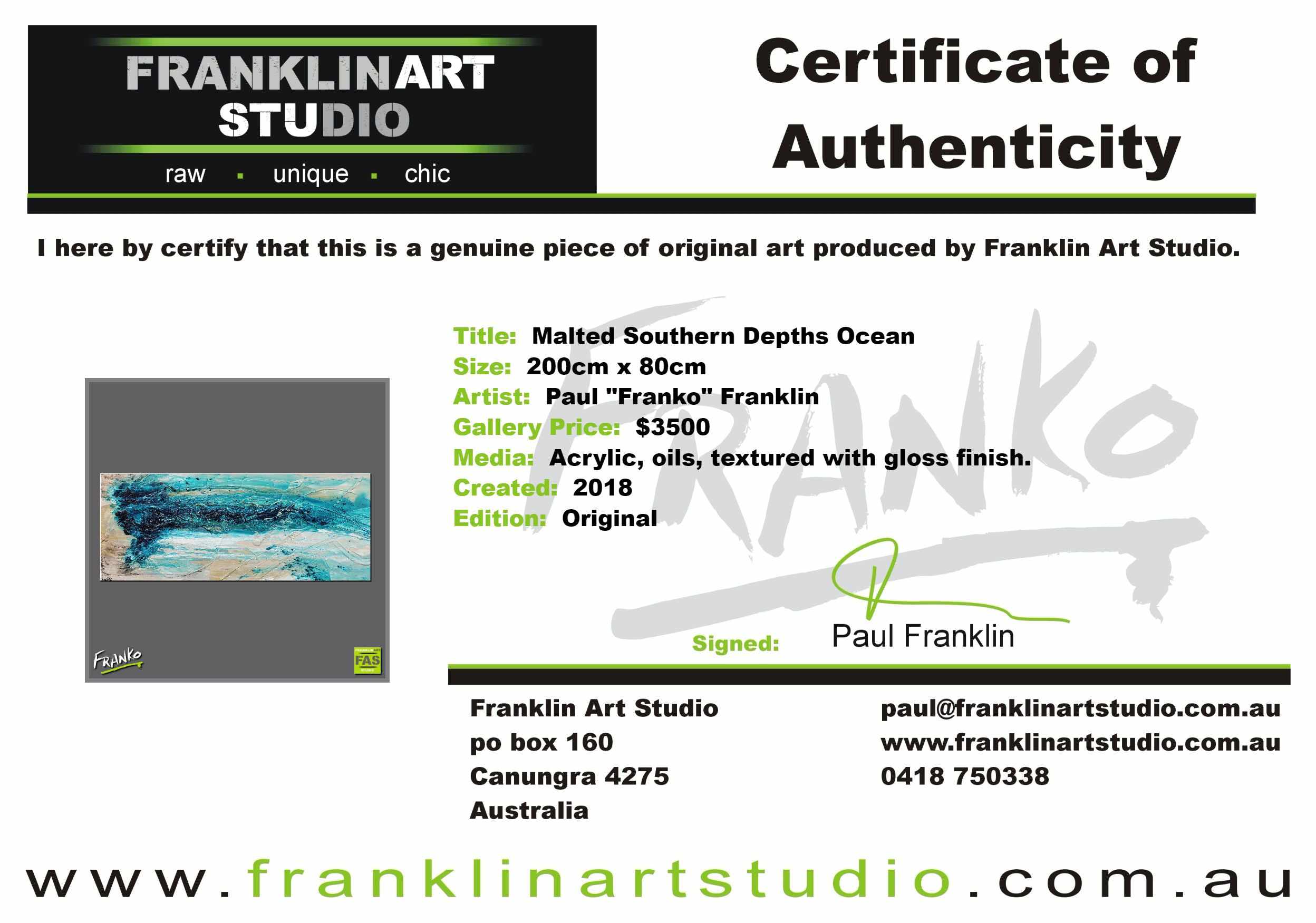 Malted Southern Depths Ocean 200cm x 80cm Turquoise White Textured Abstract Painting (SOLD)-Abstract-[Franko_Artist]-[The_Block]-[Dream_Homes]-[ideas]-[Grand_Designs]-[Art_Lover]-Franklin Art Studio