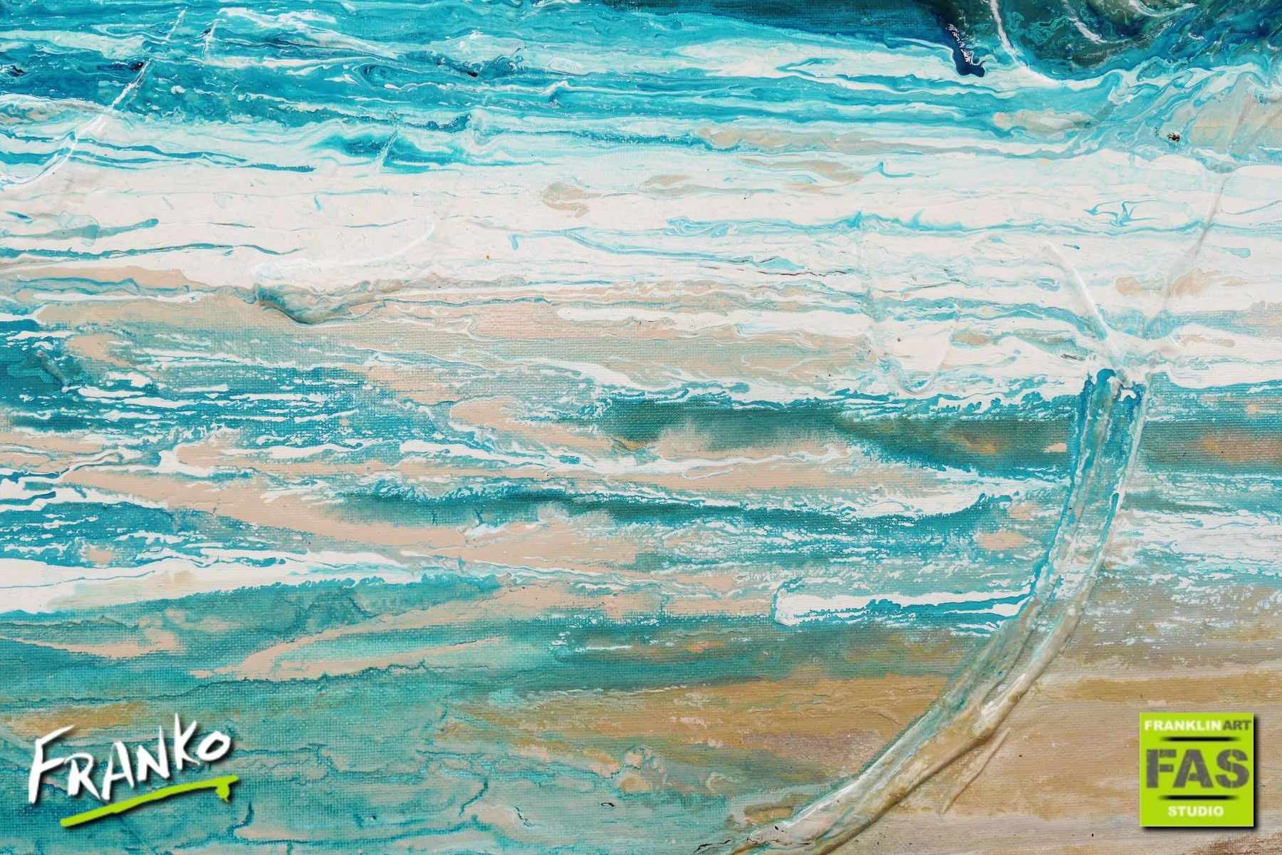 Malted Southern Depths Ocean 200cm x 80cm Turquoise White Textured Abstract Painting (SOLD)