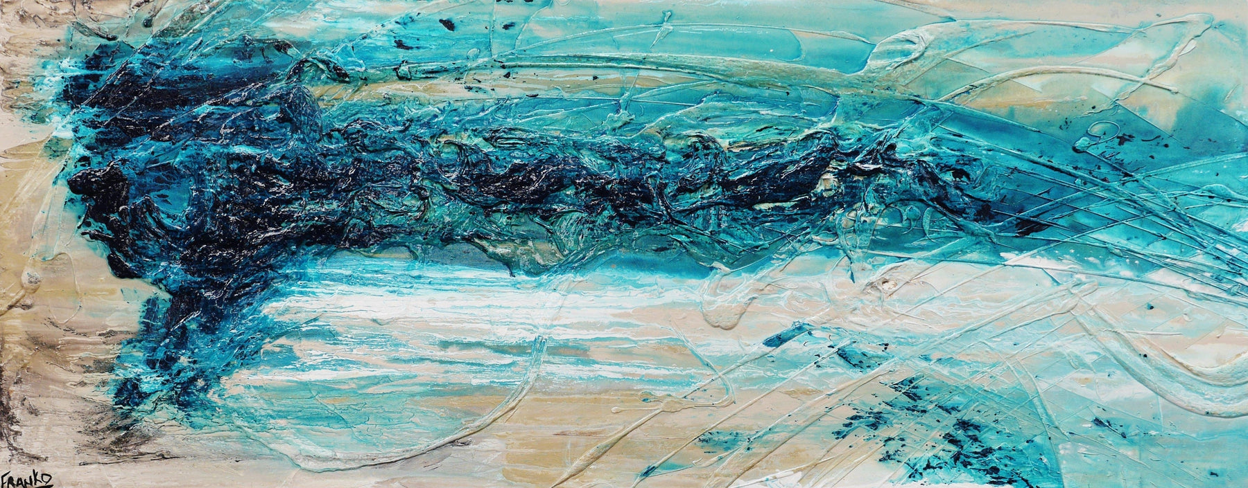 Malted Southern Depths Ocean 200cm x 80cm Turquoise White Textured Abstract Painting (SOLD)-Abstract-[Franko_Artist]-[Australian_artist]-[Gold_Coast]-[Brisbane]-[modern]-[contemporary]-[original]-[Large_artwork]-Franklin Art Studio