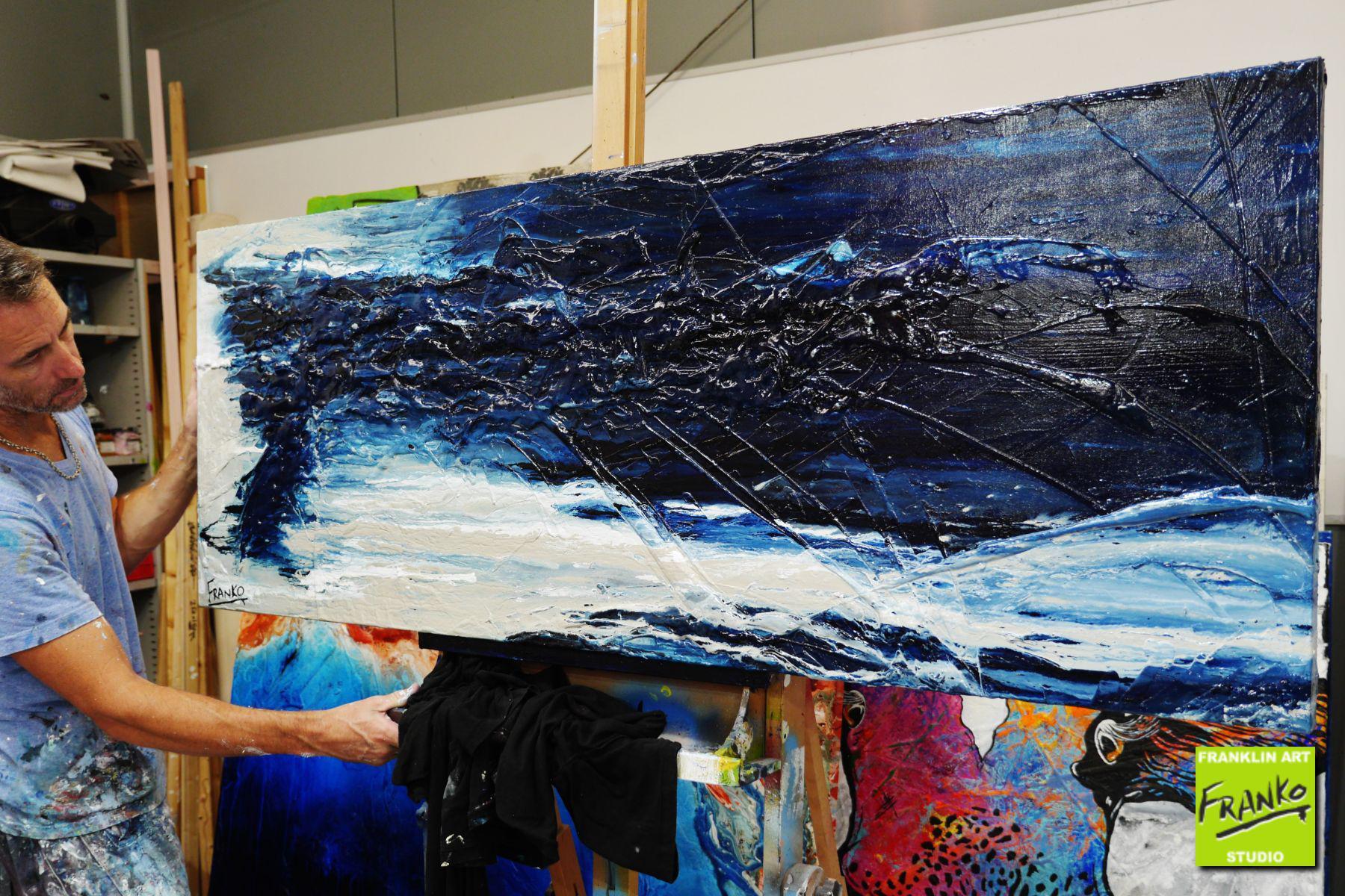 Malty Navy Depth 160cm x 60cm Grey Navy Textured Abstract Painting (SOLD)-Abstract-[Franko_Artist]-[The_Block]-[Dream_Homes]-[ideas]- [Grand_Designs]-Franklin Art Studio