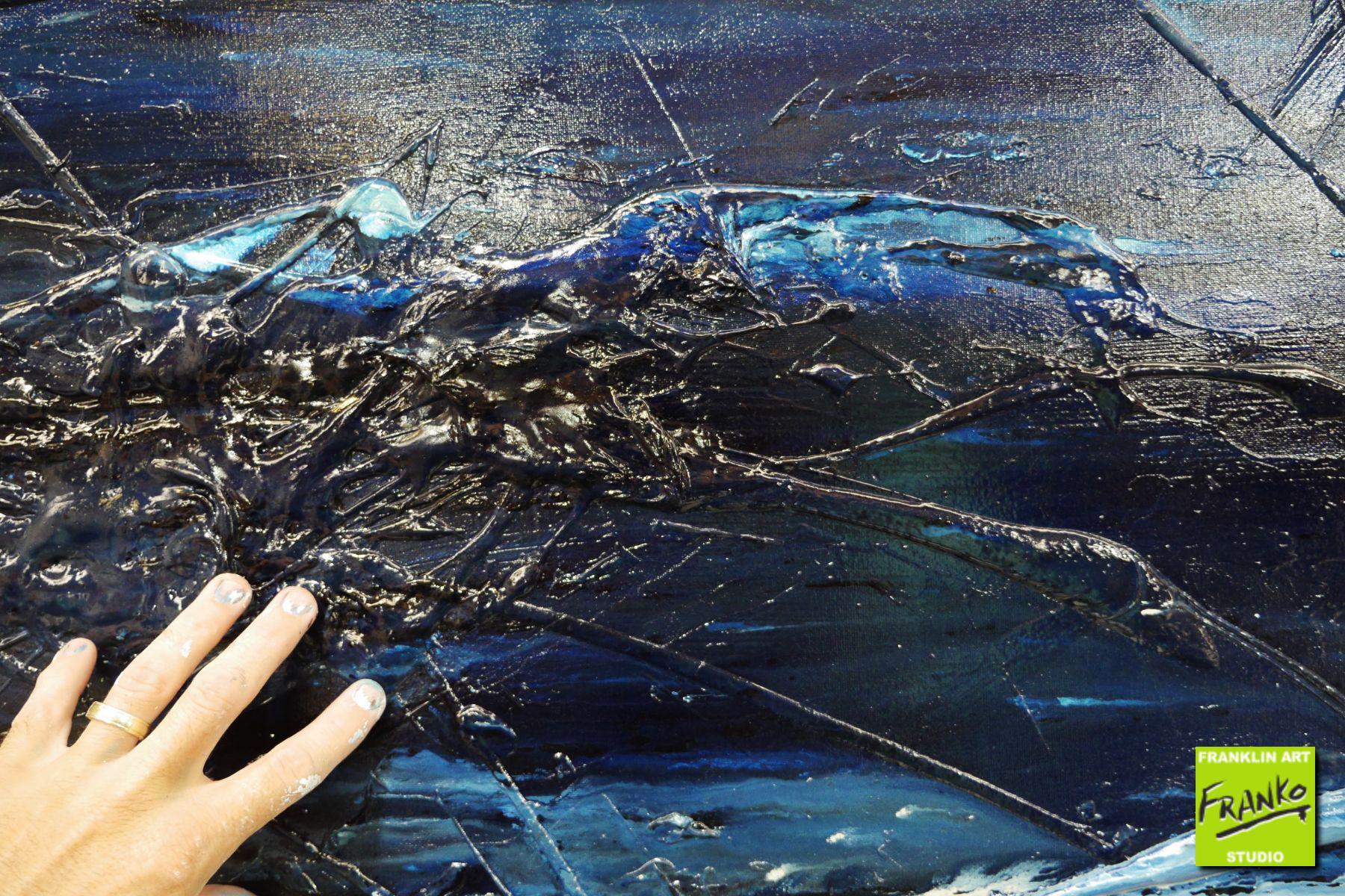 Malty Navy Depth 160cm x 60cm Grey Navy Textured Abstract Painting (SOLD)