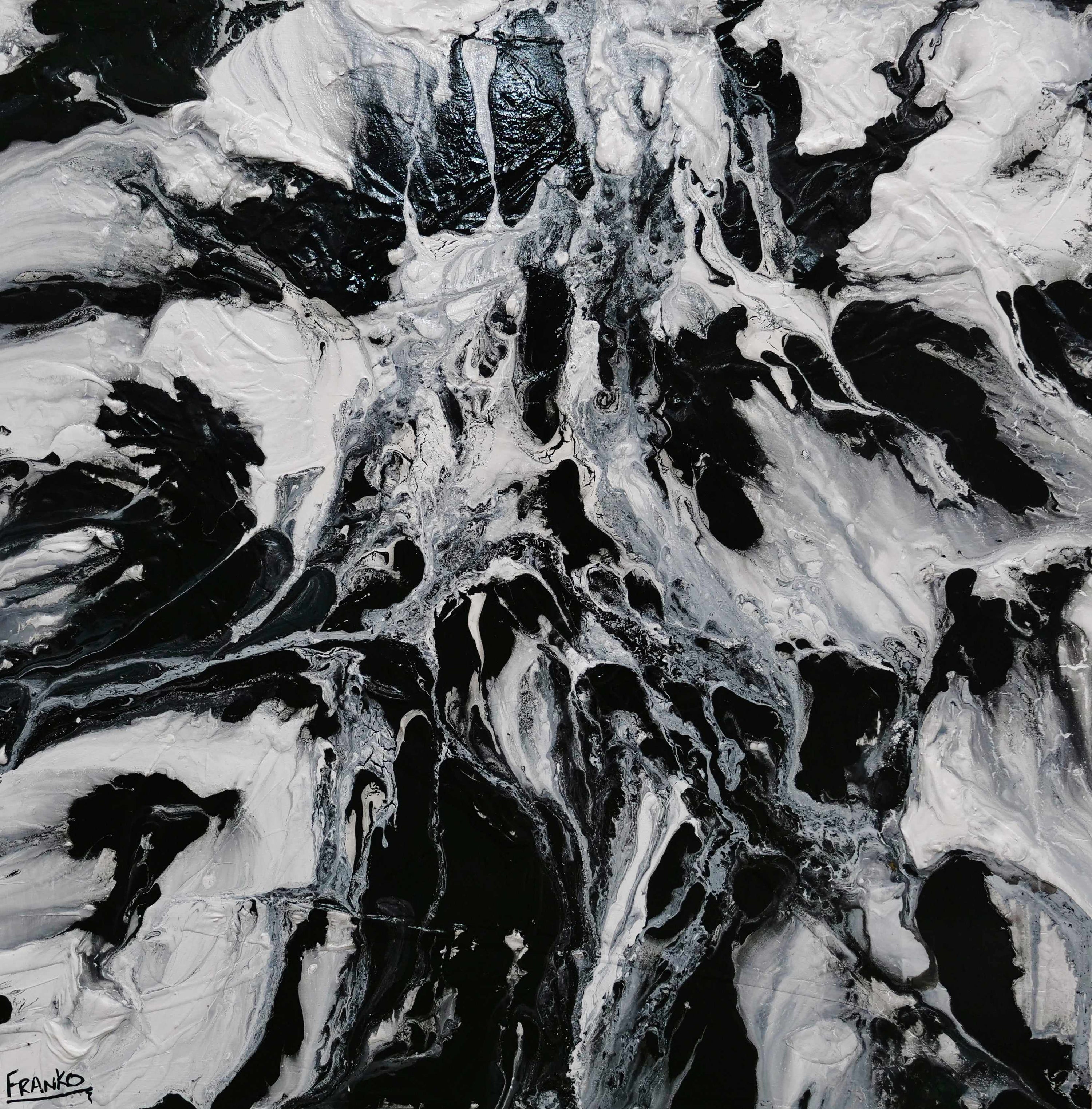 Marbled 120cm x 120cm Black White Textured Abstract Painting (SOLD)-Abstract-[Franko_Artist]-[Australian_artist]-[Gold_Coast]-[Brisbane]-[modern]-[contemporary]-[original]-[Large_artwork]-Franklin Art Studio