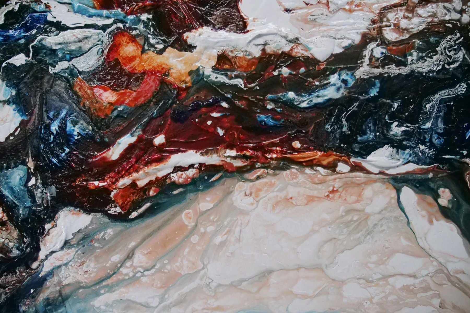 Marbled Coast 270cm x 120cm Oxide Blue White Textured Abstract Painting (SOLD)