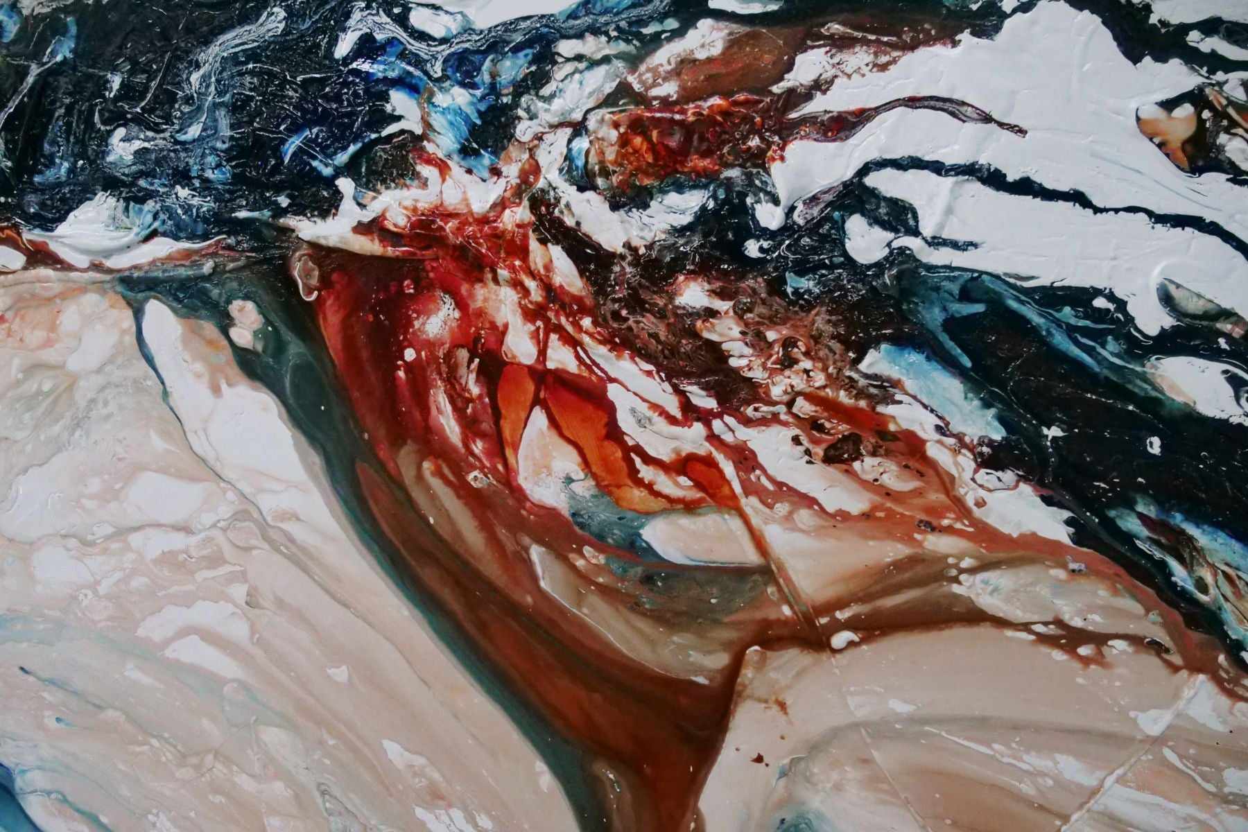 Marbled Coast 270cm x 120cm Oxide Blue White Textured Abstract Painting (SOLD)