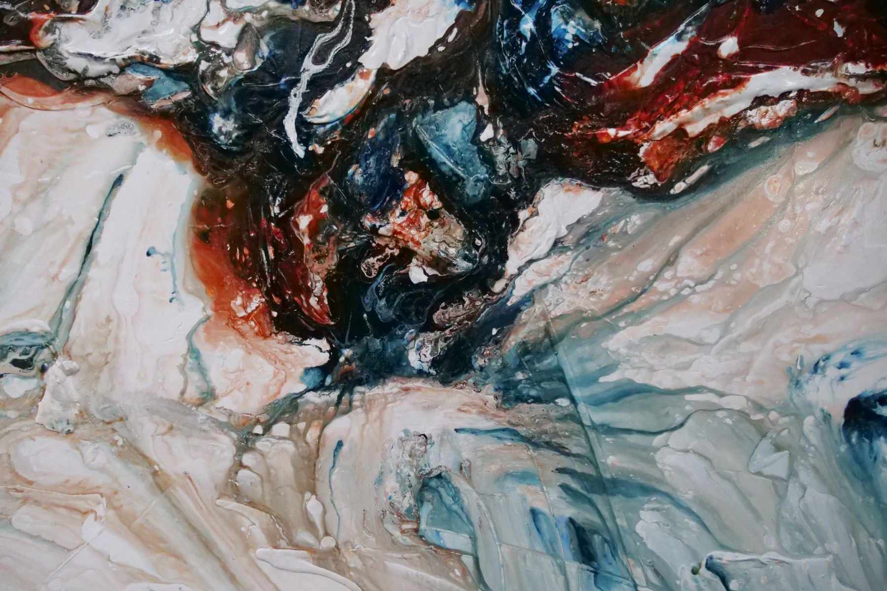 Marbled Coast 270cm x 120cm Oxide Blue White Textured Abstract Painting (SOLD)-Abstract-[Franko]-[Artist]-[Australia]-[Painting]-Franklin Art Studio