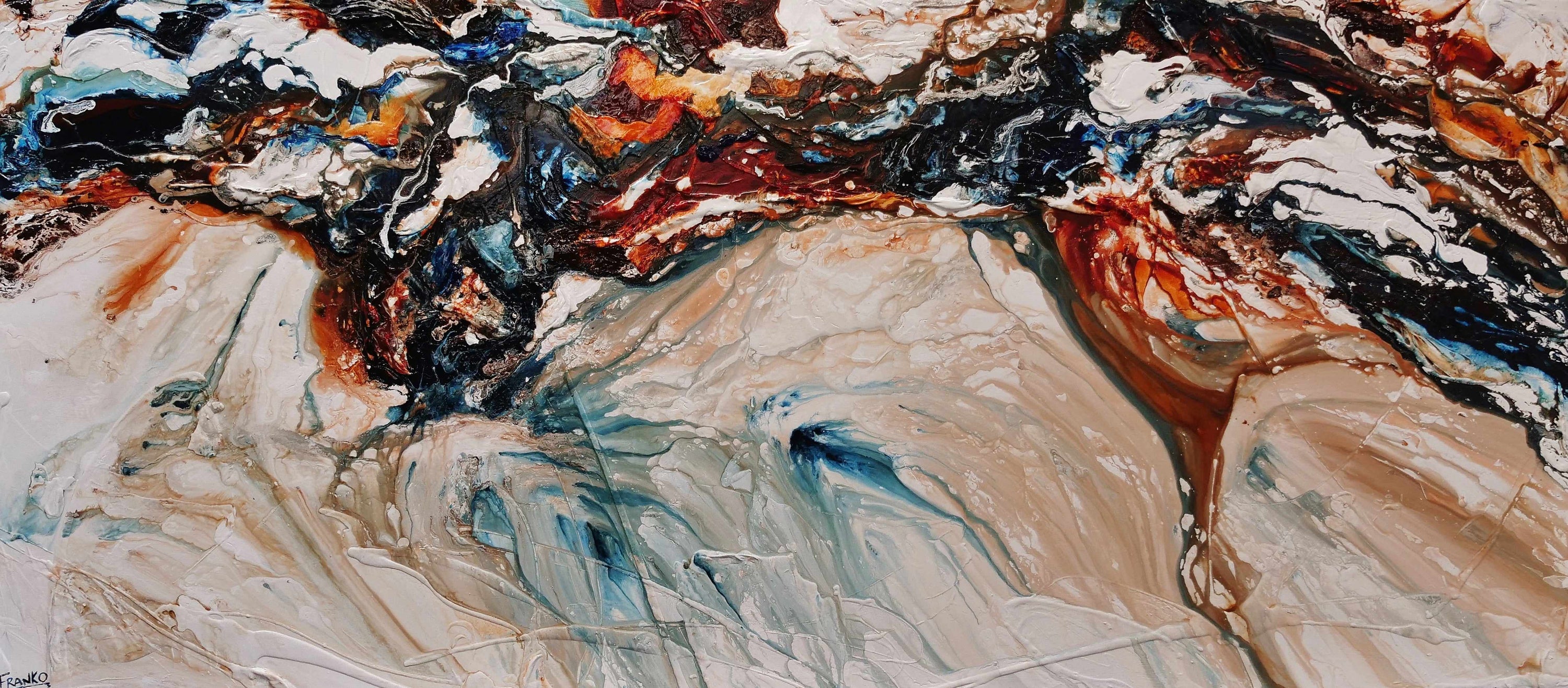 Marbled Coast 270cm x 120cm Oxide Blue White Textured Abstract Painting (SOLD)-Abstract-[Franko_Artist]-[Australian_artist]-[Gold_Coast]-[Brisbane]-[modern]-[contemporary]-[original]-[Large_artwork]-Franklin Art Studio