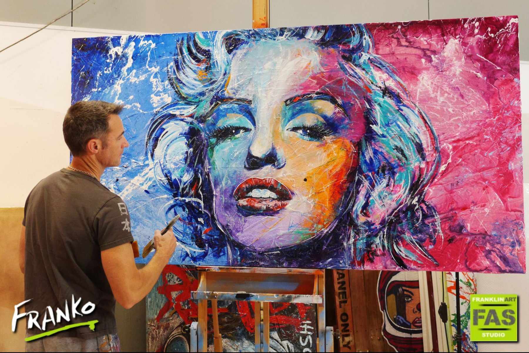 Marilyn Blue 190cm x 100cm Marilyn Monroe Painting (SOLD)-abstract realism-[Franko_Artist]-[The_Block]-[Dream_Homes]-[ideas]-[Grand_Designs]-[Art_Lover]-Franklin Art Studio