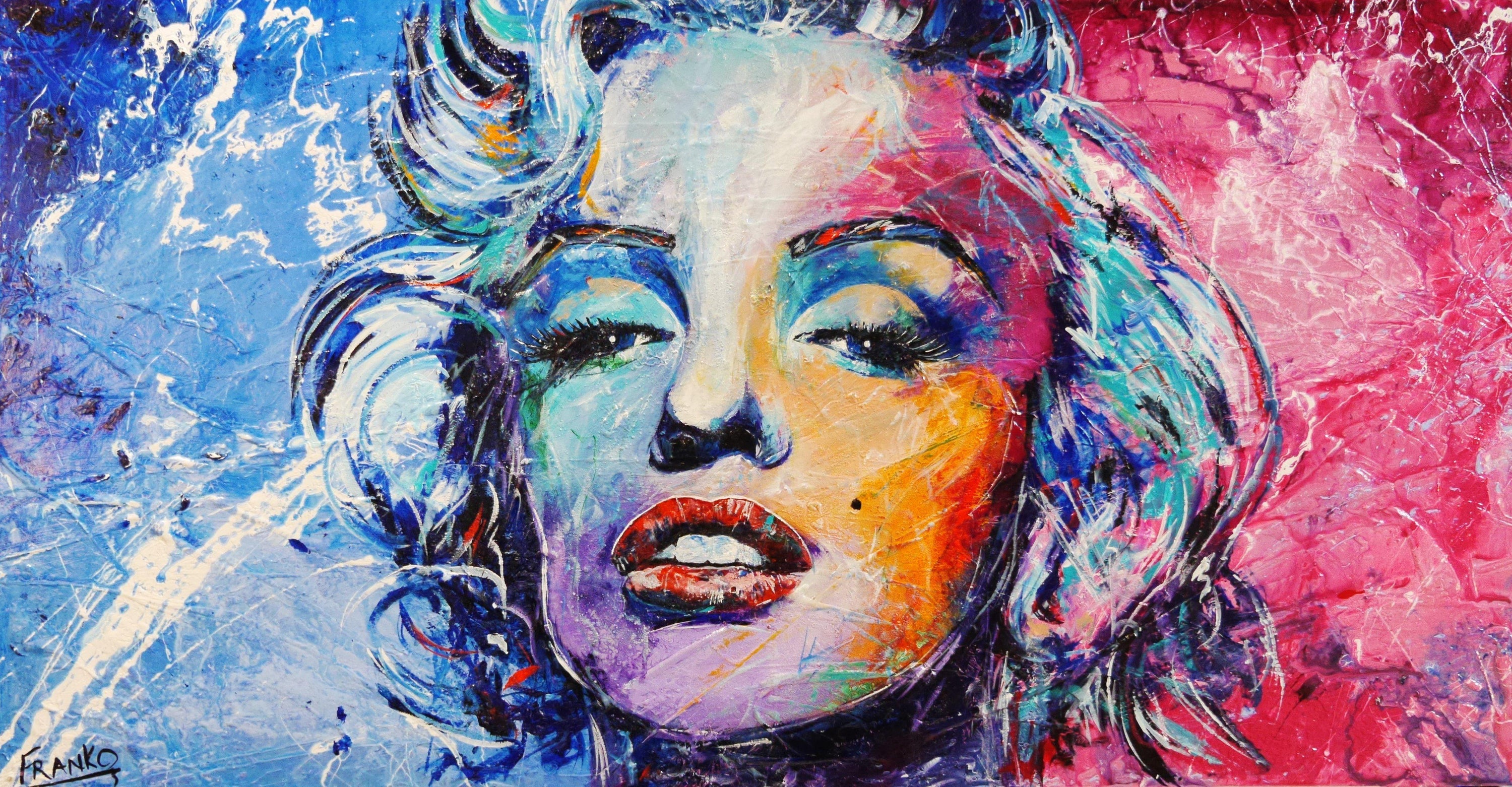 Marilyn Blue 190cm x 100cm Marilyn Monroe Painting (SOLD)-abstract realism-[Franko_Artist]-[Australian_artist]-[Gold_Coast]-[Brisbane]-[modern]-[contemporary]-[original]-[Large_artwork]-Franklin Art Studio