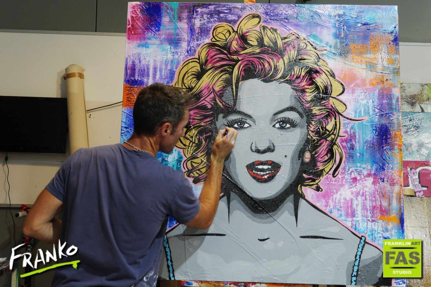 Marilyn Ms M 120cm x 120cm Marilyn Monroe Grunge base Urban Pop Painting (SOLD)-abstract realism-[Franko_Artist]-[The_Block]-[Dream_Homes]-[ideas]- [Grand_Designs]-Franklin Art Studio