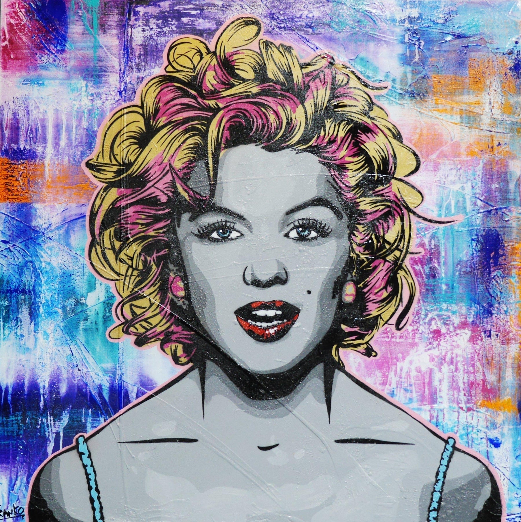 Marilyn Ms M 120cm x 120cm Marilyn Monroe Grunge base Urban Pop Painting (SOLD)-abstract realism-[Franko_Artist]-[Australian_artist]-[Gold_Coast]-[Brisbane]-[modern]-[contemporary]-[original]-[Large_artwork]-Franklin Art Studio