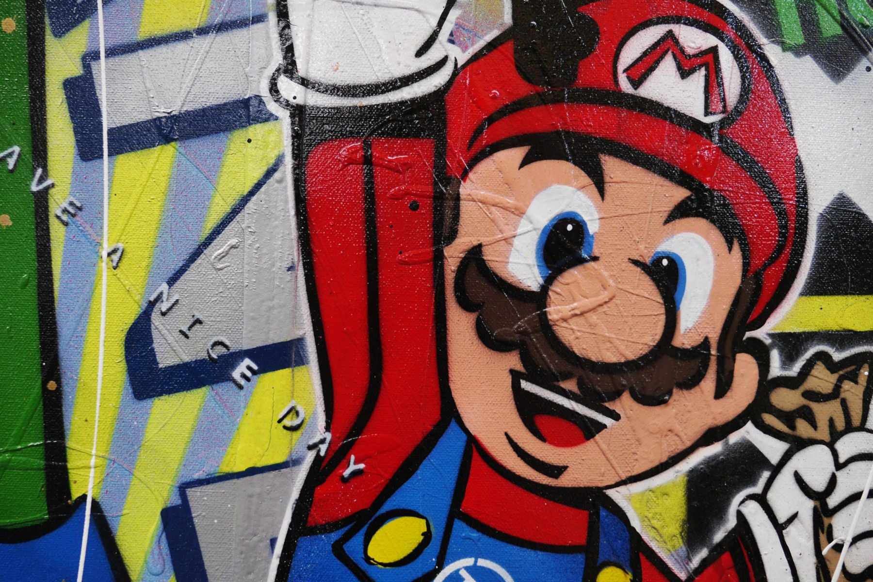 Mario and Luigi Take The Town 140cm x 100cm Mario and Luigi Textured Urban Pop Art Painting (Sold)