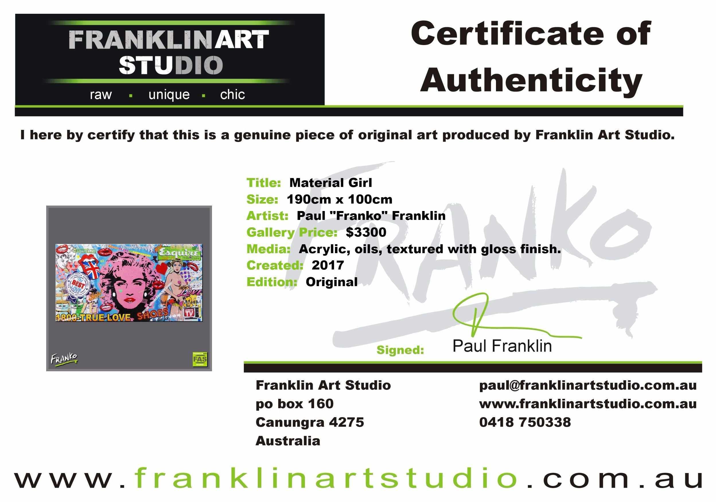 Material Girl 190cm x 100cm Madonna Pop Art Painting (SOLD)-urban pop-[Franko_Artist]-[The_Block]-[Dream_Homes]-[ideas]-[Grand_Designs]-[Art_Lover]-Franklin Art Studio