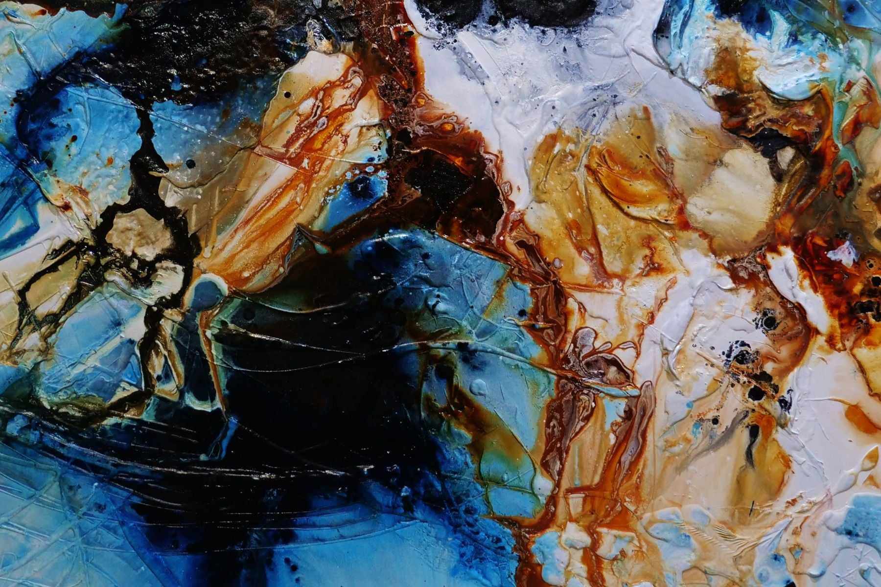 Melted Rust 150cm x 150cm Rust, Black, Blue Textured Abstract Painting (SOLD)