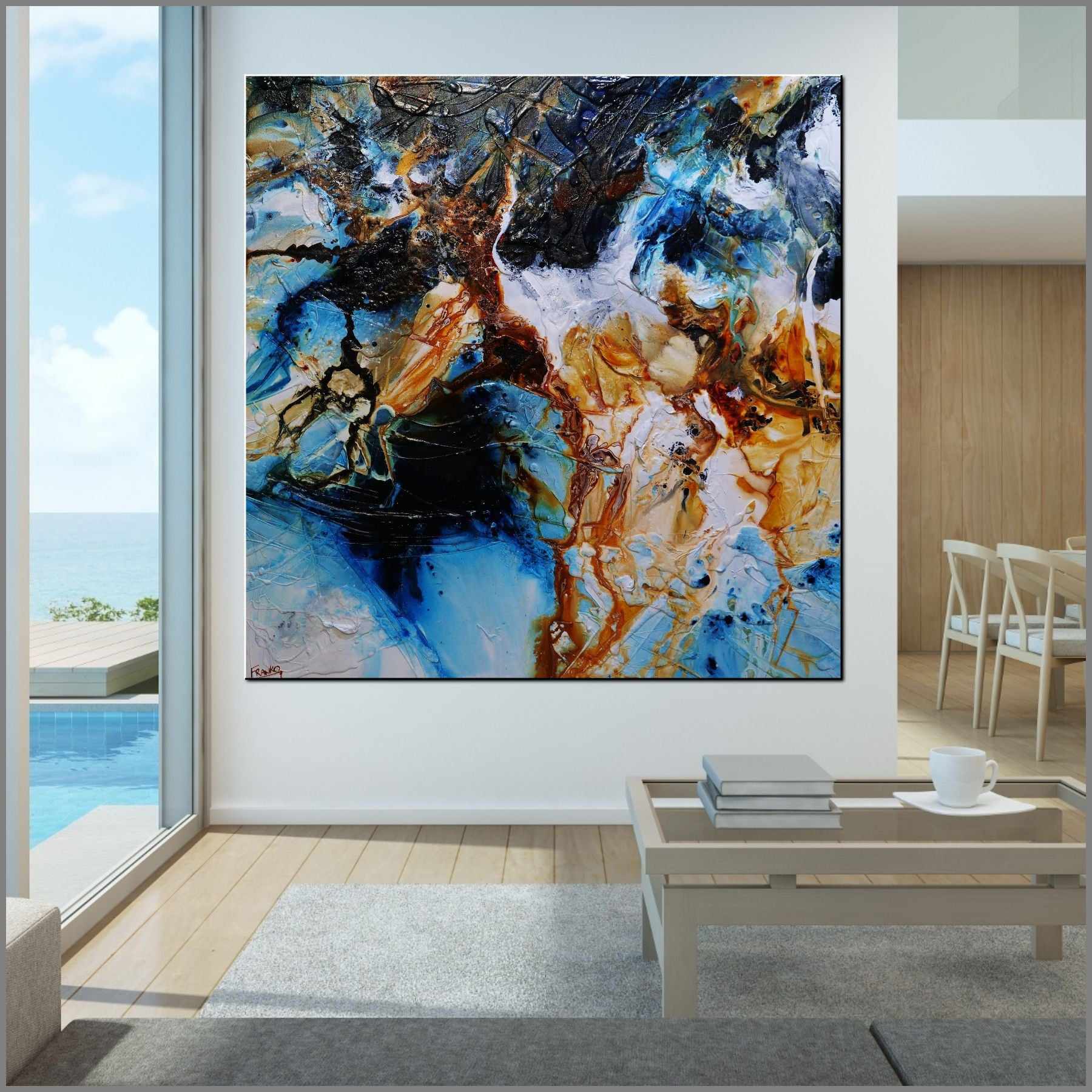 Melted Rust 150cm x 150cm Rust, Black, Blue Textured Abstract Painting (SOLD)-Abstract-[Franko_Artist]-[Australian_artist]-[Gold_Coast]-[Brisbane]-[modern]-[contemporary]-[original]-[Large_artwork]-[The_Block]-[Dream_Homes]-[ideas]-[Grand_Designs]-[Art_Lover]-Franklin Art Studio