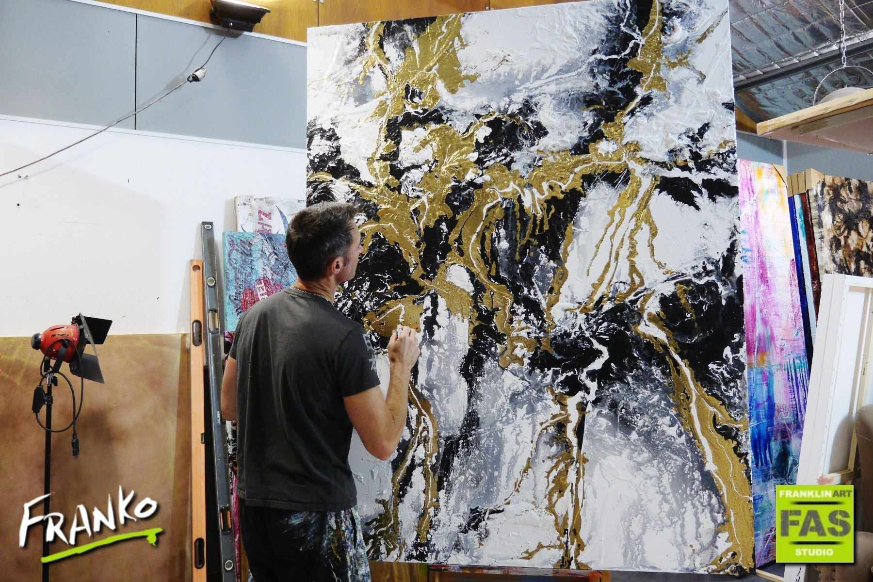 Metallic Gold Infusion 140cm x 180cm Metallic Gold White Abstract Painting (SOLD)-abstract-[Franko_Artist]-[The_Block]-[Dream_Homes]-[ideas]- [Grand_Designs]-Franklin Art Studio