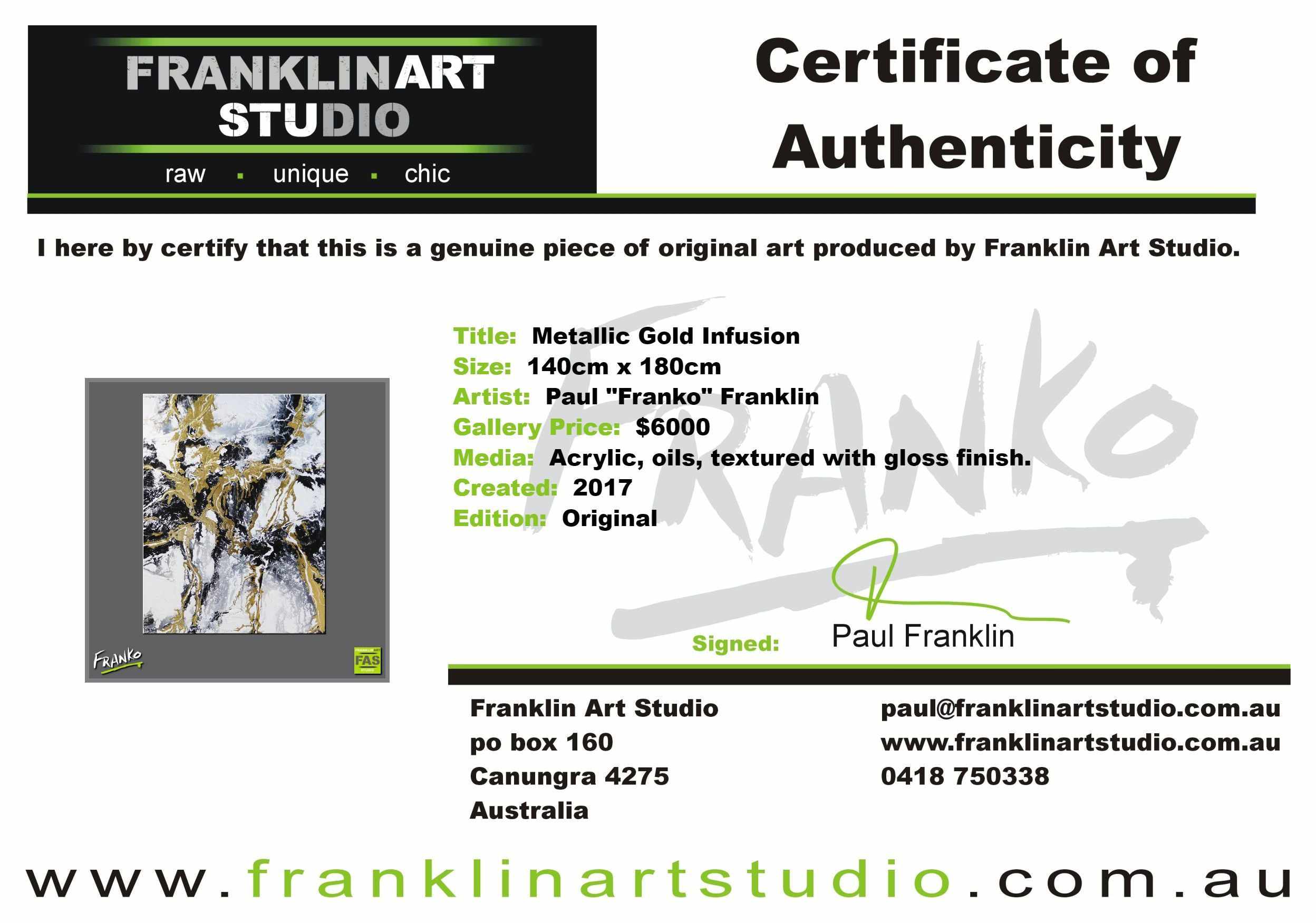 Metallic Gold Infusion 140cm x 180cm Metallic Gold White Abstract Painting (SOLD)-abstract-[Franko_Artist]-[The_Block]-[Dream_Homes]-[ideas]-[Grand_Designs]-[Art_Lover]-Franklin Art Studio