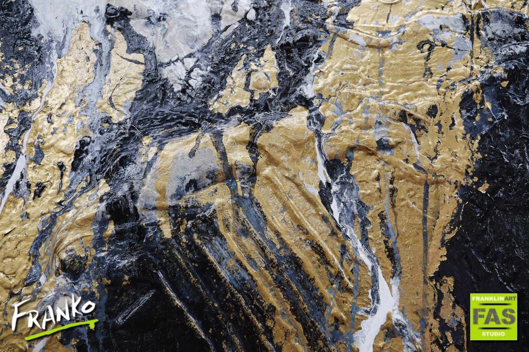 Metallic Gold Veins Infusion 140cm x 100cm Black and Gold Abstract Painting (SOLD)-abstract-[Franko]-[Artist]-[Australia]-[Painting]-Franklin Art Studio