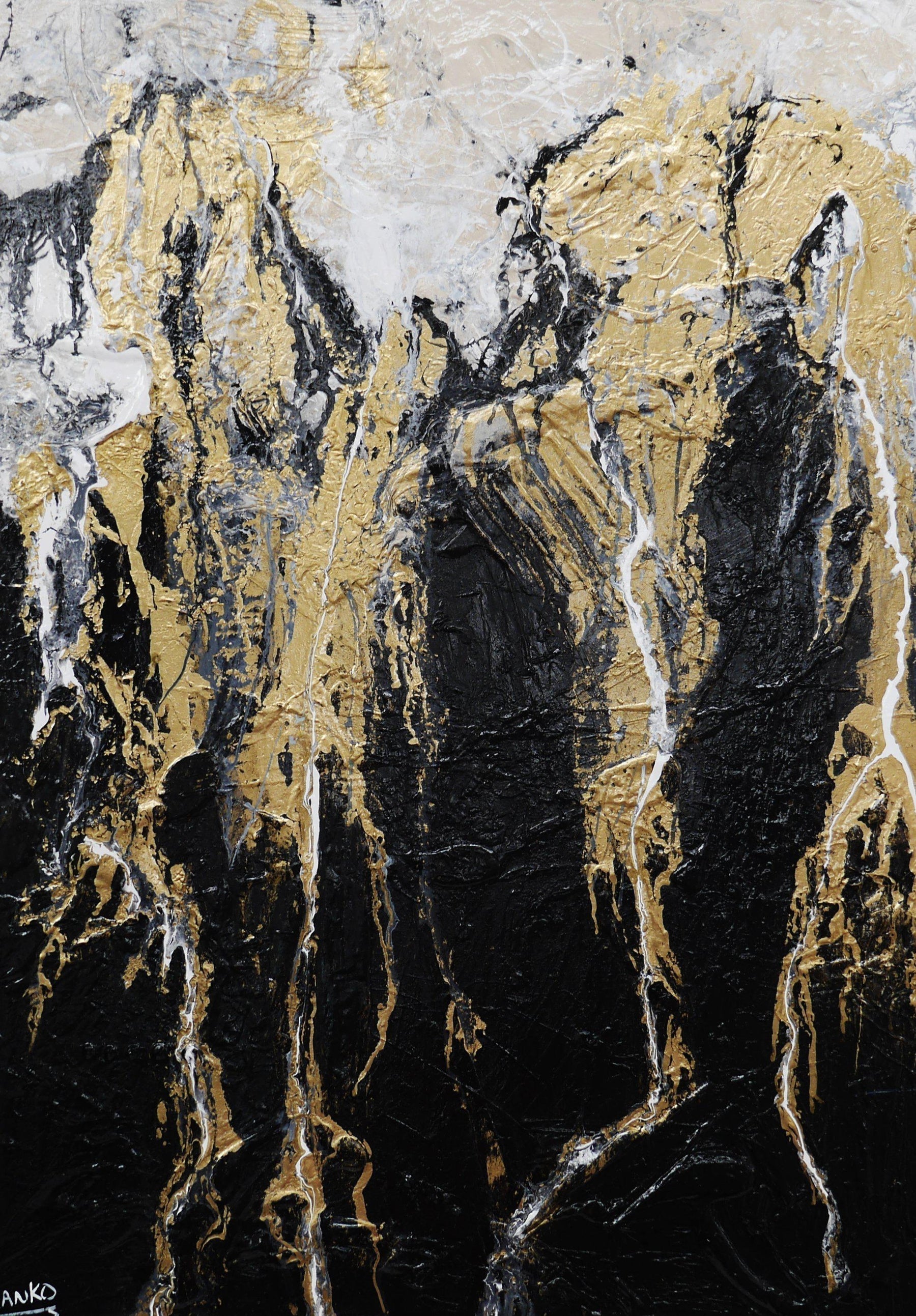 Metallic Gold Veins Infusion 140cm x 100cm Black and Gold Abstract Painting (SOLD)-abstract-[Franko_Artist]-[Australian_artist]-[Gold_Coast]-[Brisbane]-[modern]-[contemporary]-[original]-[Large_artwork]-Franklin Art Studio