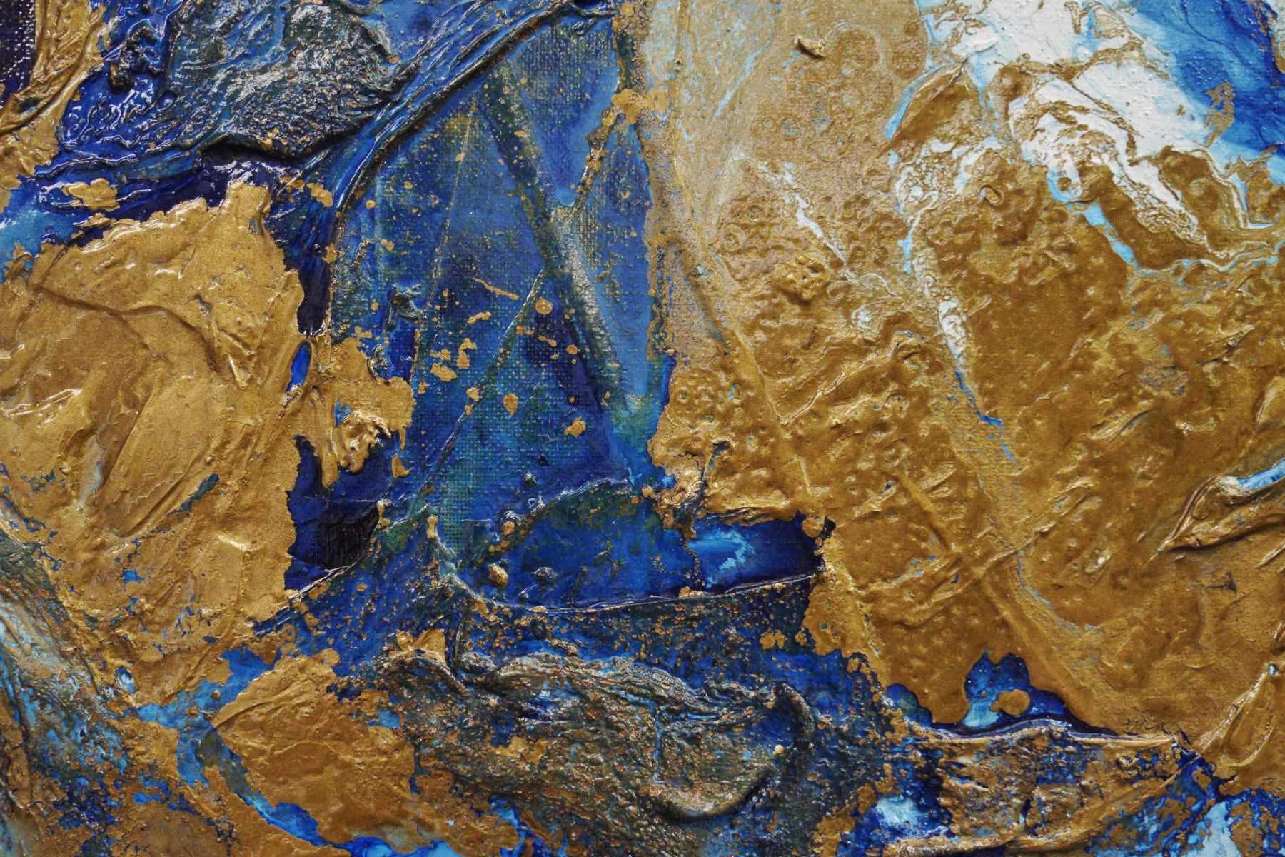 Metallic Sapphire 160cm x 100cm Gold Blue Textured Abstract Painting (SOLD)