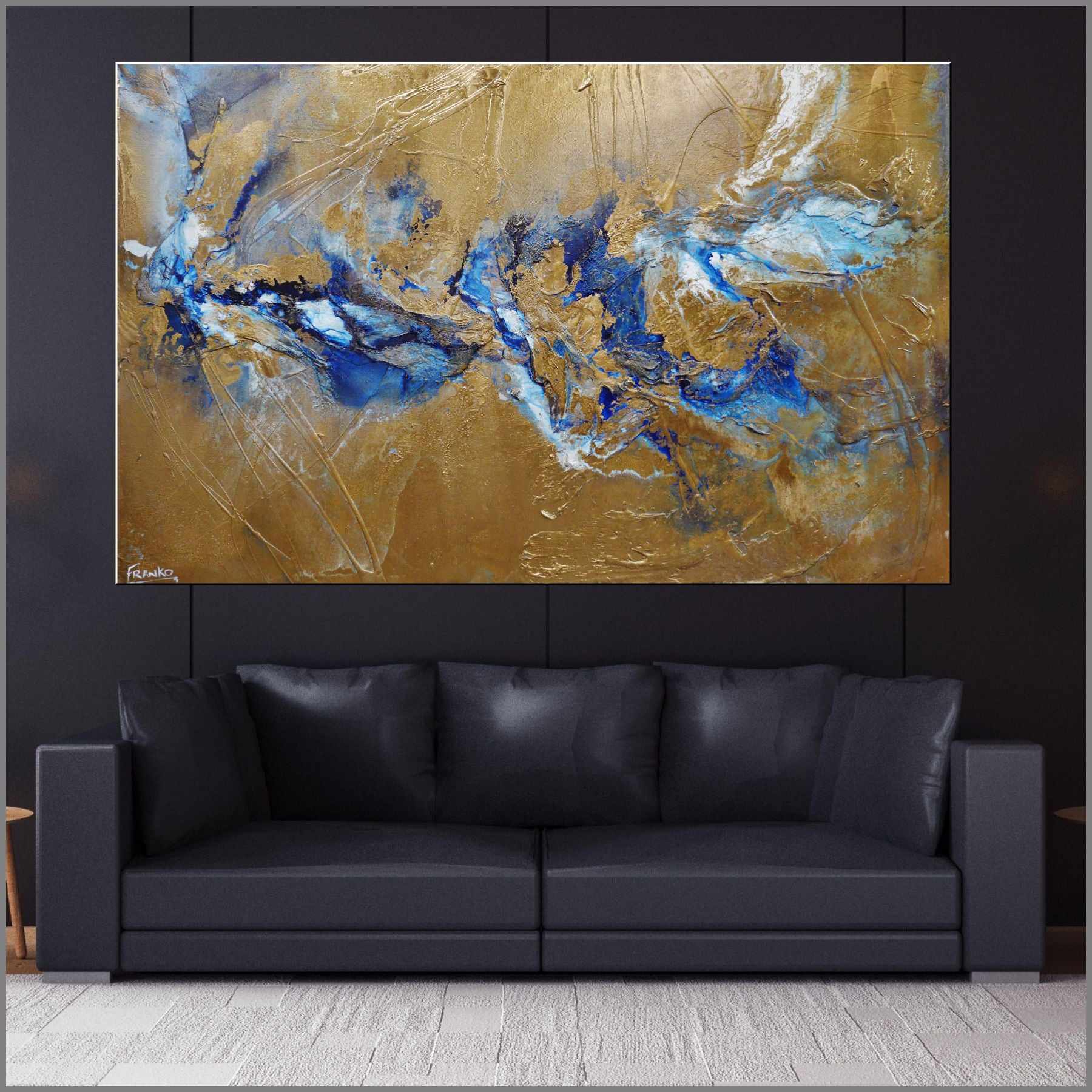 Metallic Sapphire 160cm x 100cm Gold Blue Textured Abstract Painting (SOLD)-Abstract-[Franko_Artist]-[Australian_artist]-[Gold_Coast]-[Brisbane]-[modern]-[contemporary]-[original]-[Large_artwork]-[The_Block]-[Dream_Homes]-[ideas]-[Grand_Designs]-[Art_Lover]-Franklin Art Studio
