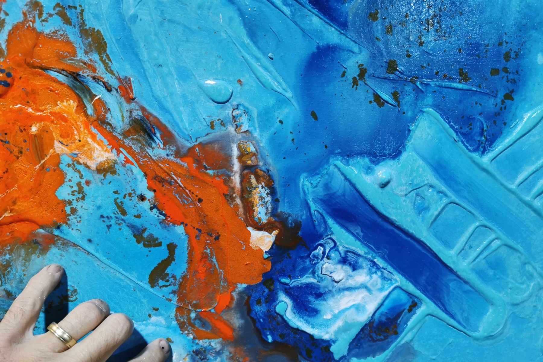 Midday Sunrise 160cm x 100cm Blue Orange Textured Abstract Painting (SOLD)