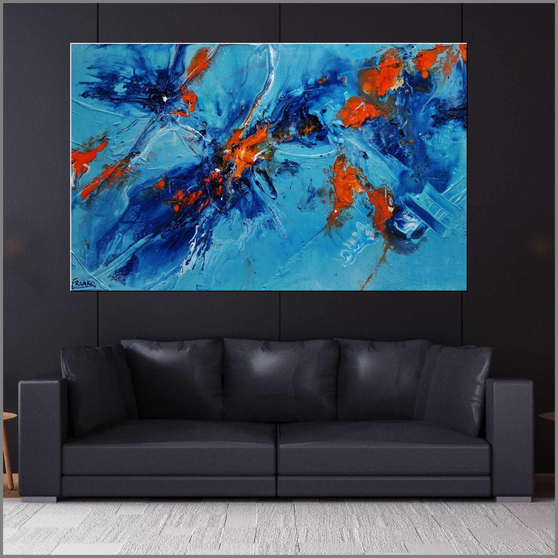 Midday Sunrise 160cm x 100cm Blue Orange Textured Abstract Painting (SOLD)-Abstract-[Franko_Artist]-[Australian_artist]-[Gold_Coast]-[Brisbane]-[modern]-[contemporary]-[original]-[Large_artwork]-[The_Block]-[Dream_Homes]-[ideas]-[Grand_Designs]-[Art_Lover]-Franklin Art Studio