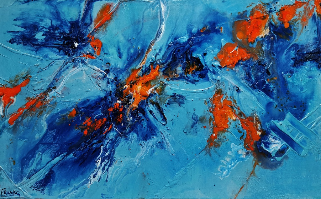 Midday Sunrise 160cm x 100cm Blue Orange Textured Abstract Painting (SOLD)-Abstract-[Franko_Artist]-[Australian_artist]-[Gold_Coast]-[Brisbane]-[modern]-[contemporary]-[original]-[Large_artwork]-Franklin Art Studio