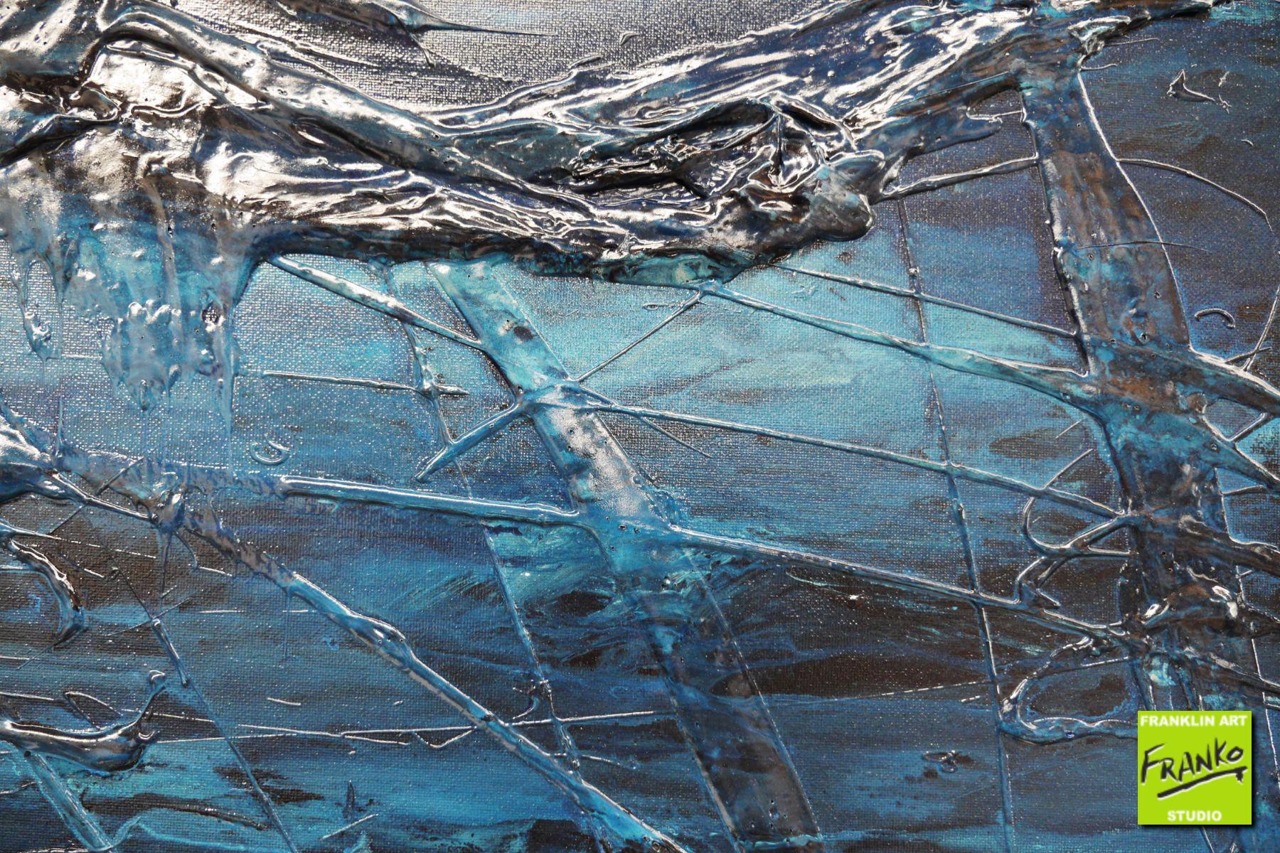 Midnight 160cm x 60cm Blue White Grey Textured Abstract Painting (SOLD)-Abstract-[Franko_Artist]-[The_Block]-[Dream_Homes]-[ideas]-[Grand_Designs]-[Art_Lover]-Franklin Art Studio