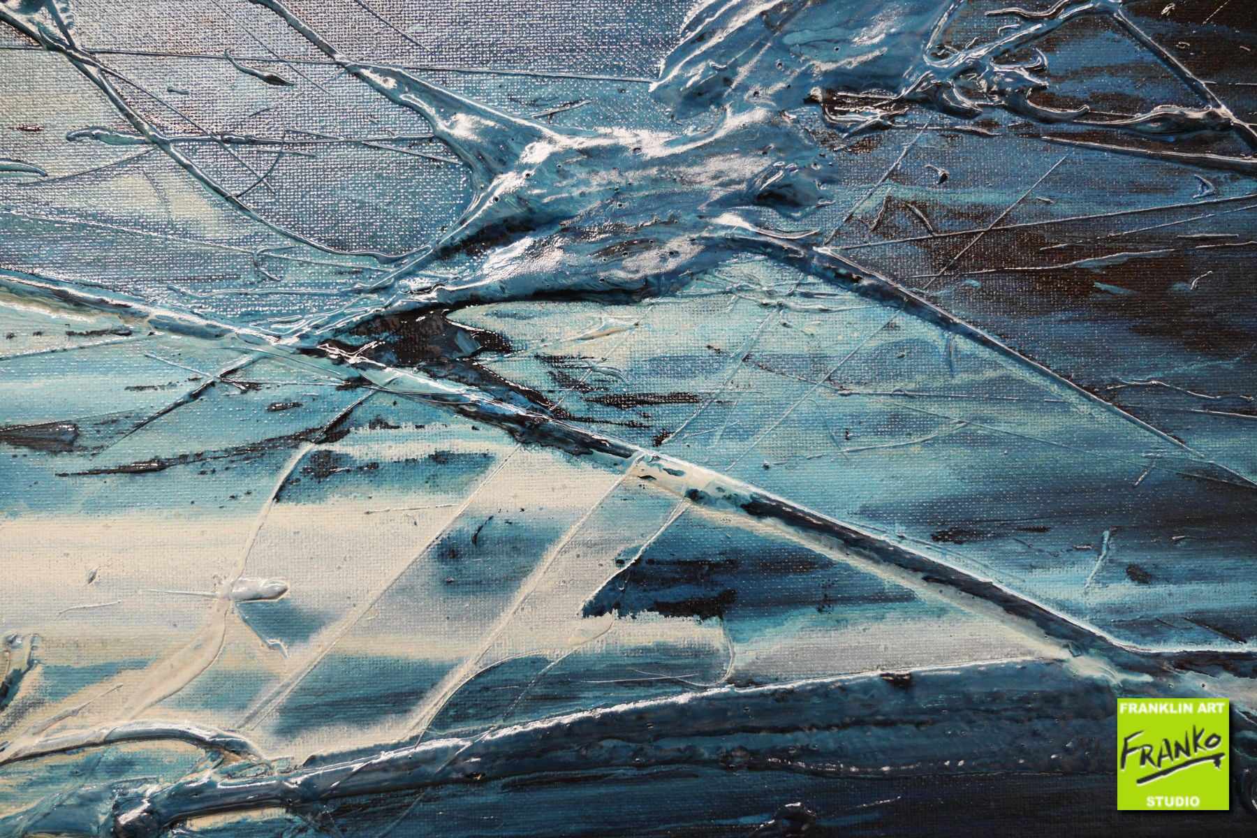 Midnight 160cm x 60cm Blue White Grey Textured Abstract Painting (SOLD)