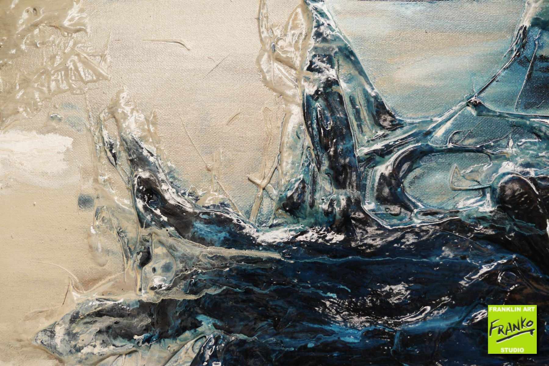 Midnight 160cm x 60cm Blue White Grey Textured Abstract Painting (SOLD)