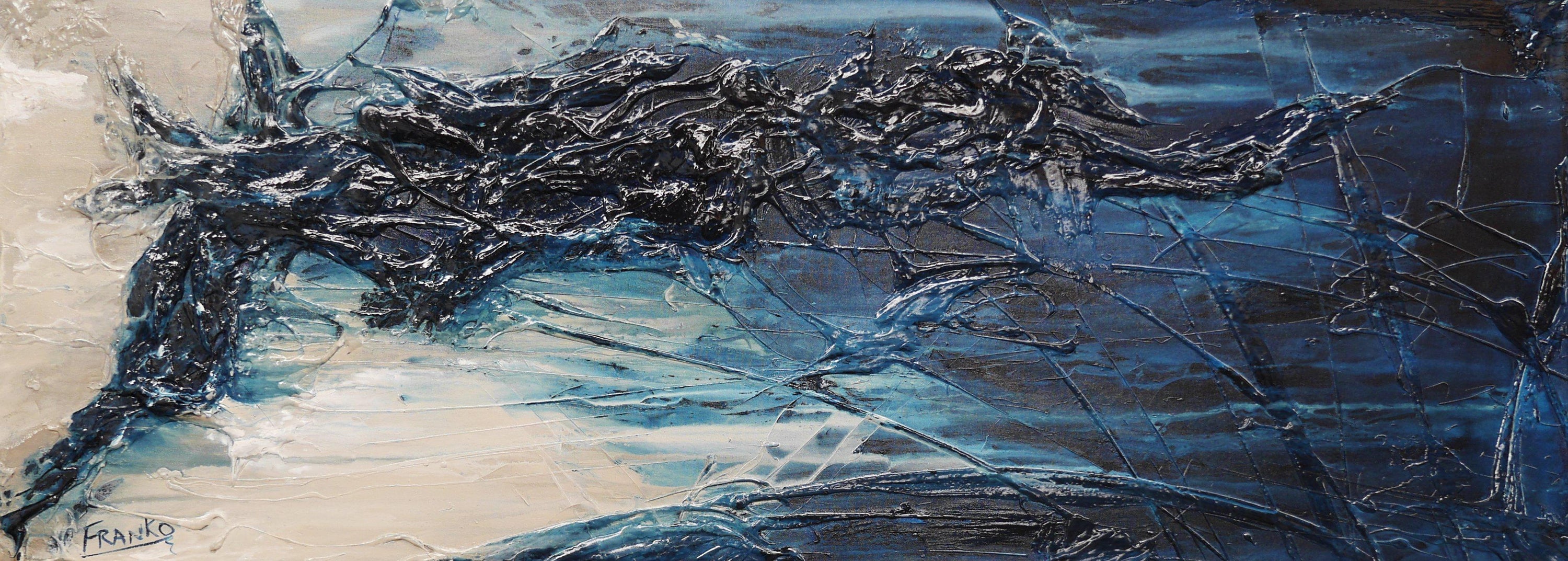 Midnight 160cm x 60cm Blue White Grey Textured Abstract Painting (SOLD)-Abstract-[Franko_Artist]-[Australian_artist]-[Gold_Coast]-[Brisbane]-[modern]-[contemporary]-[original]-[Large_artwork]-Franklin Art Studio