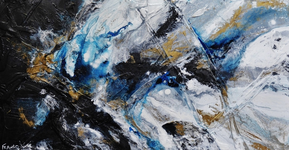 Midnight Atmosphere 190cm x 100cm Black White Blue Textured Abstract Painting (SOLD)-Abstract-[Franko_Artist]-[Australian_artist]-[Gold_Coast]-[Brisbane]-[modern]-[contemporary]-[original]-[Large_artwork]-Franklin Art Studio