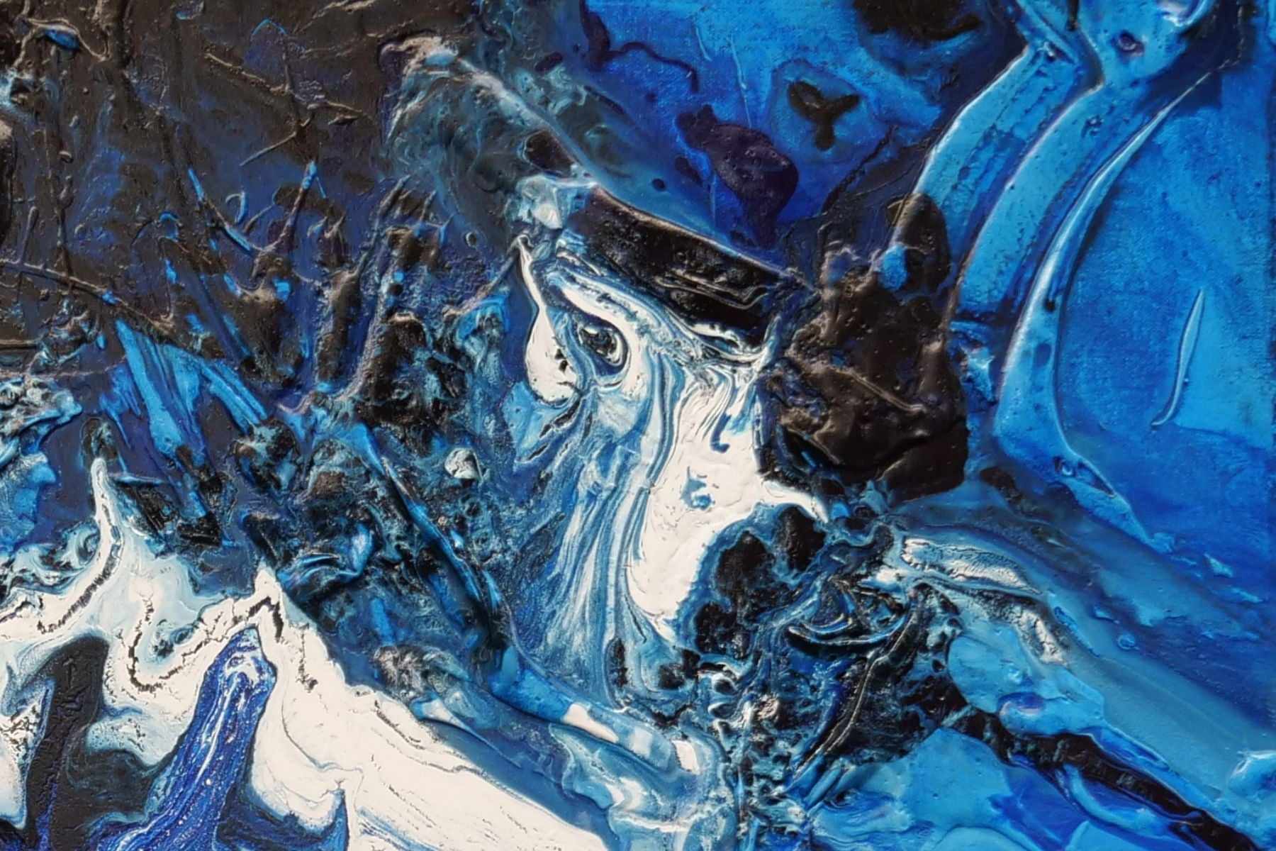 Midnight Blu 75cm x 100cm Blue White Textured Abstract Painting (SOLD)