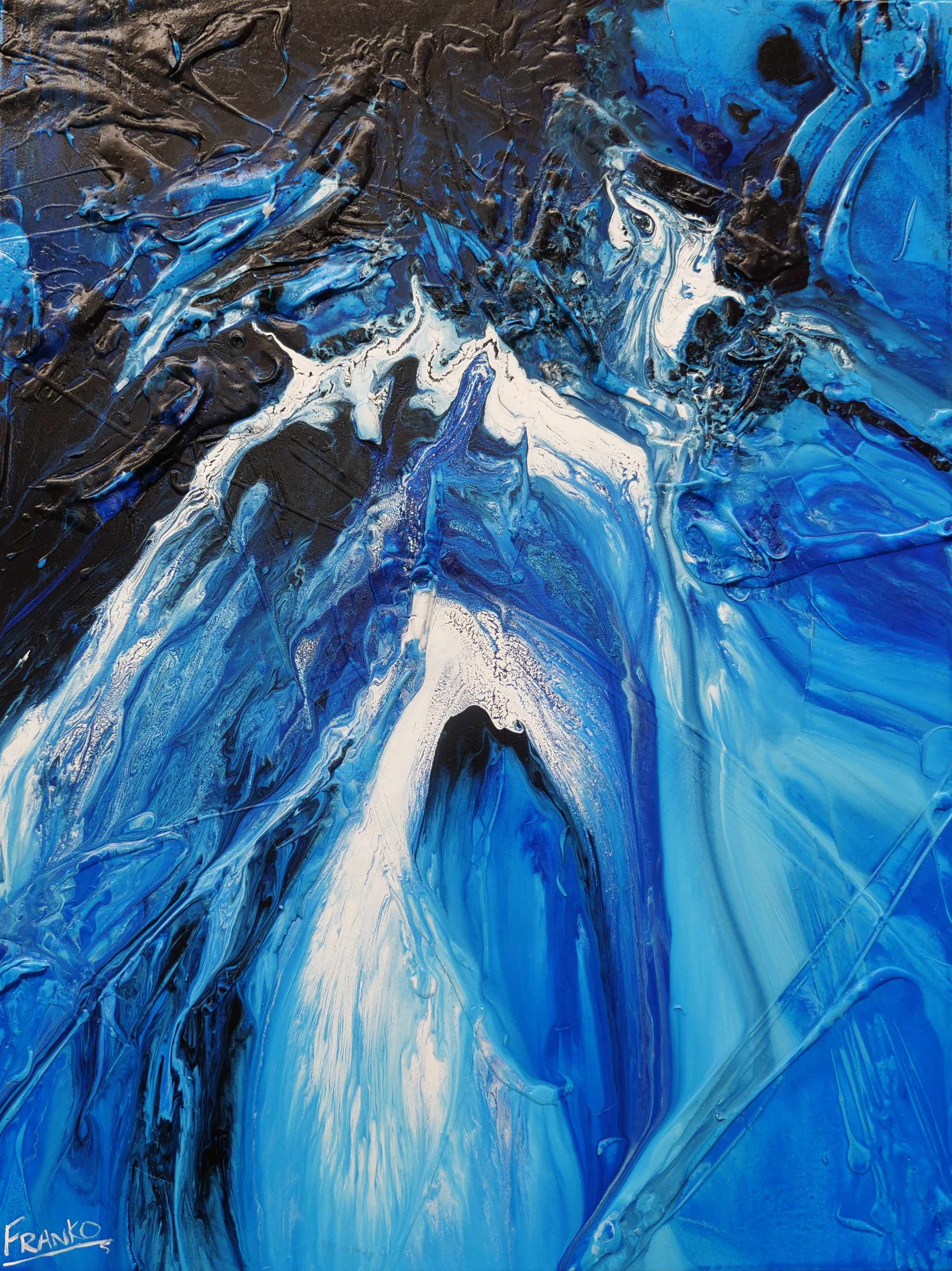 Midnight Blu 75cm x 100cm Blue White Textured Abstract Painting (SOLD)-Abstract-[Franko_Artist]-[Australian_artist]-[Gold_Coast]-[Brisbane]-[modern]-[contemporary]-[original]-[Large_artwork]-Franklin Art Studio