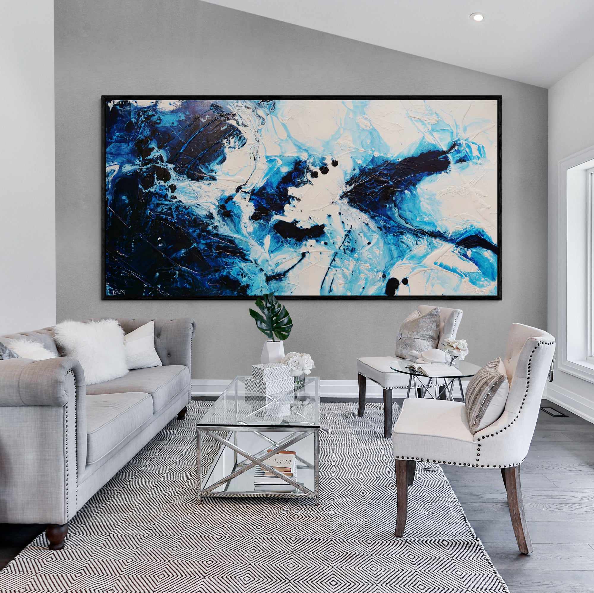 Midnight Candy 240cm x 120cm White Blue Textured Abstract Painting (SOLD)-Abstract-[Franko_Artist]-[The_Block]-[Dream_Homes]-[ideas]- [Grand_Designs]-Franklin Art Studio