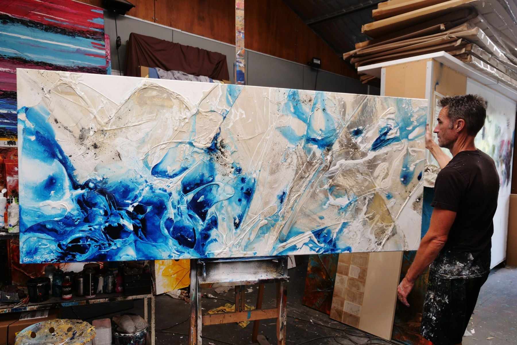 Midnight Casbah 240cm x 100cm Malt Blue Textured Abstract Painting (SOLD)-Abstract-[Franko]-[Australian]-[Popular]-[Best Selling]-Franklin Art Studio