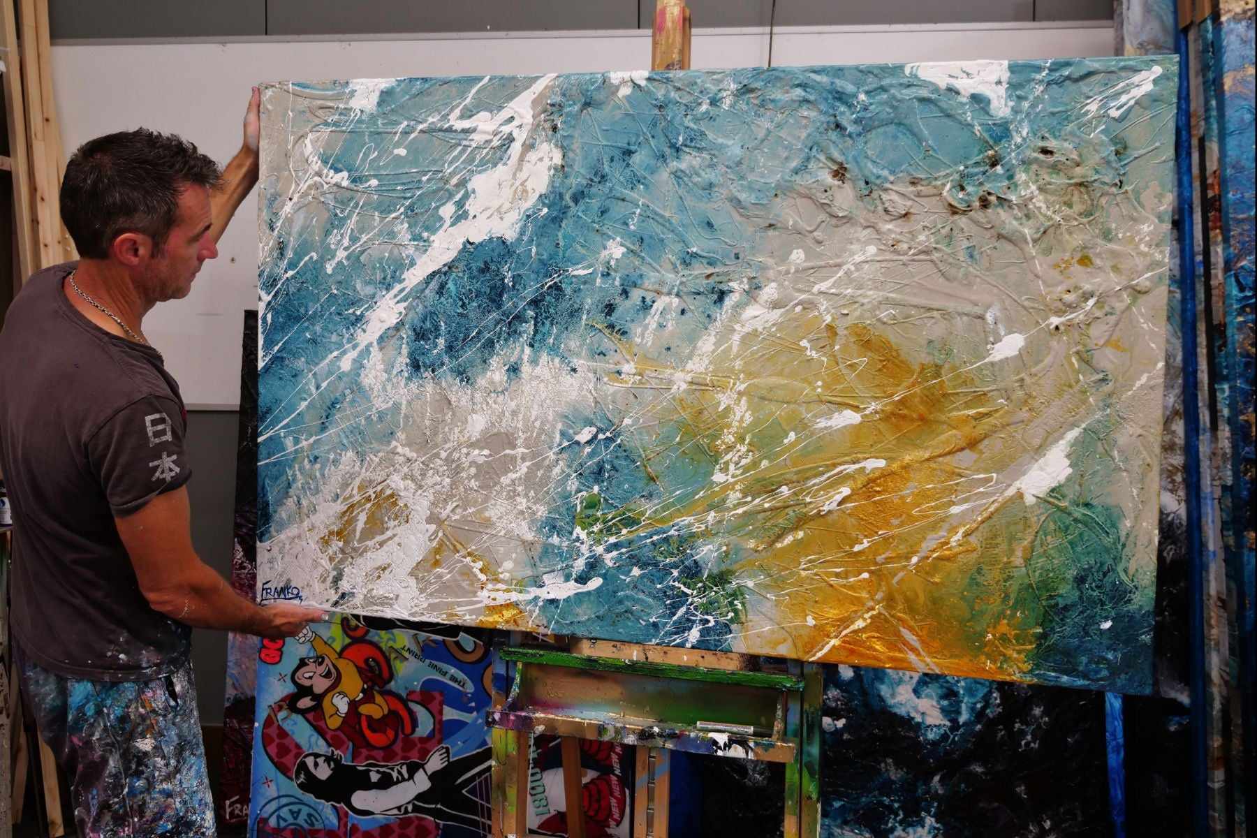 Midnight Denim 160cm x 100cm Denim Blue Rust Malt White Textured Abstract Painting (SOLD)-Abstract-[Franko_Artist]-[The_Block]-[Dream_Homes]-[ideas]- [Grand_Designs]-Franklin Art Studio
