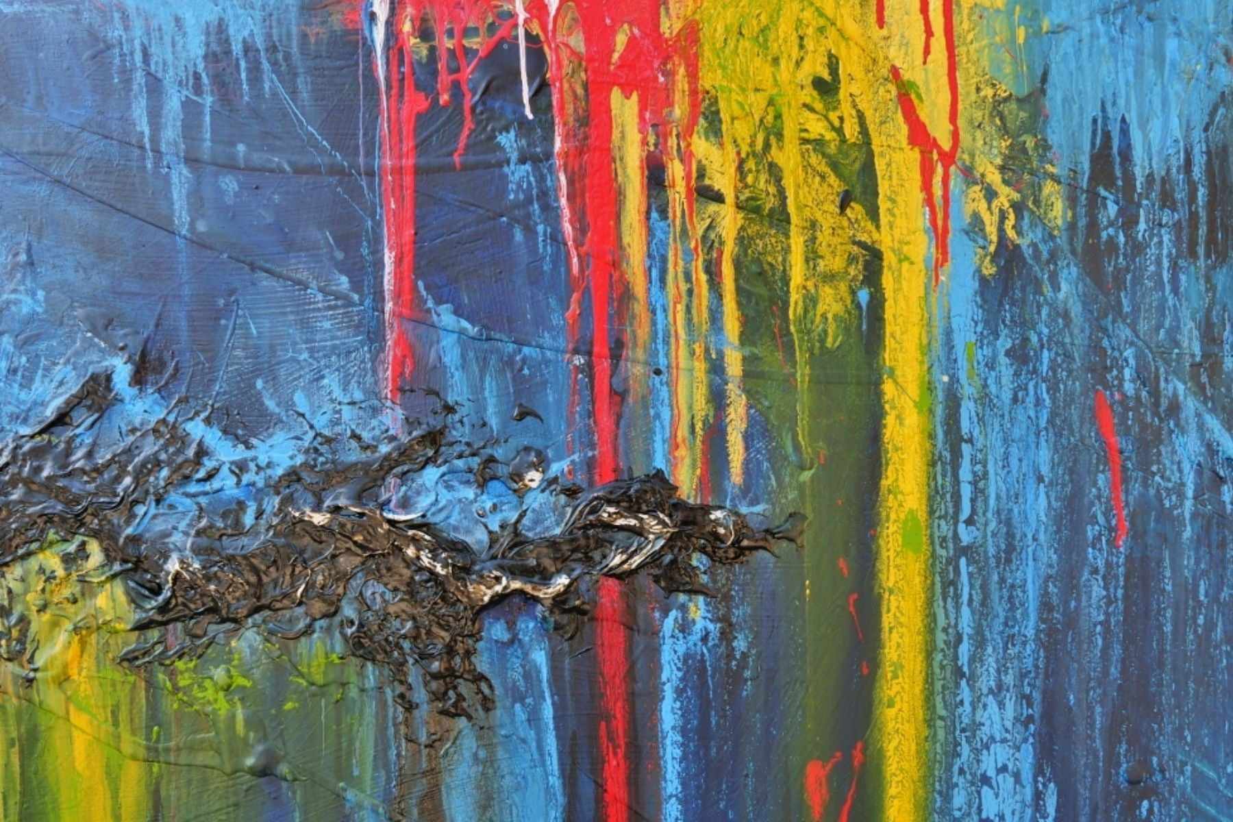 Midnight Falls 280cm x 170cm Blue Yellow Textured Abstract Painting (SOLD)